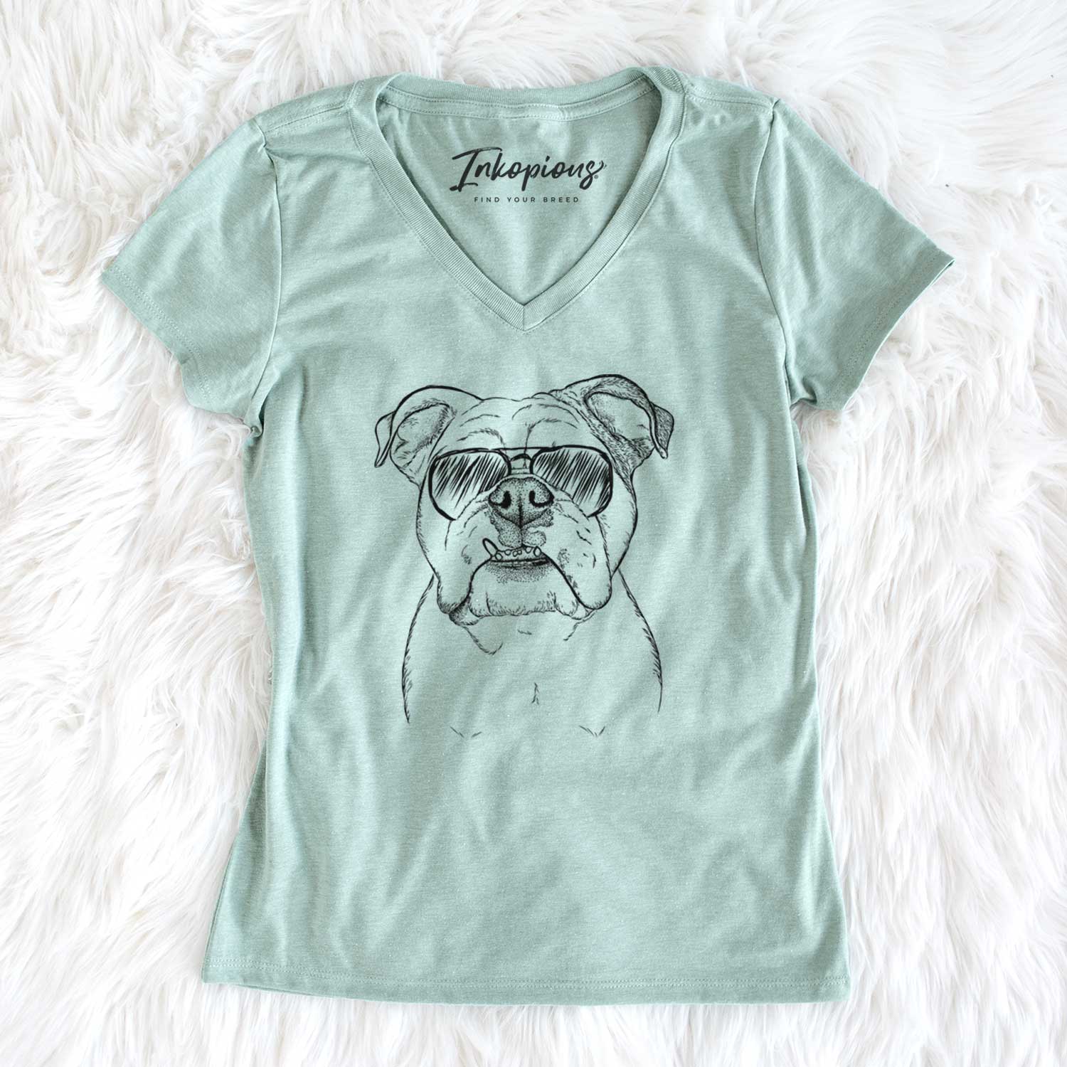 Aviator Dazy the English Bulldog - Women's V-neck Shirt