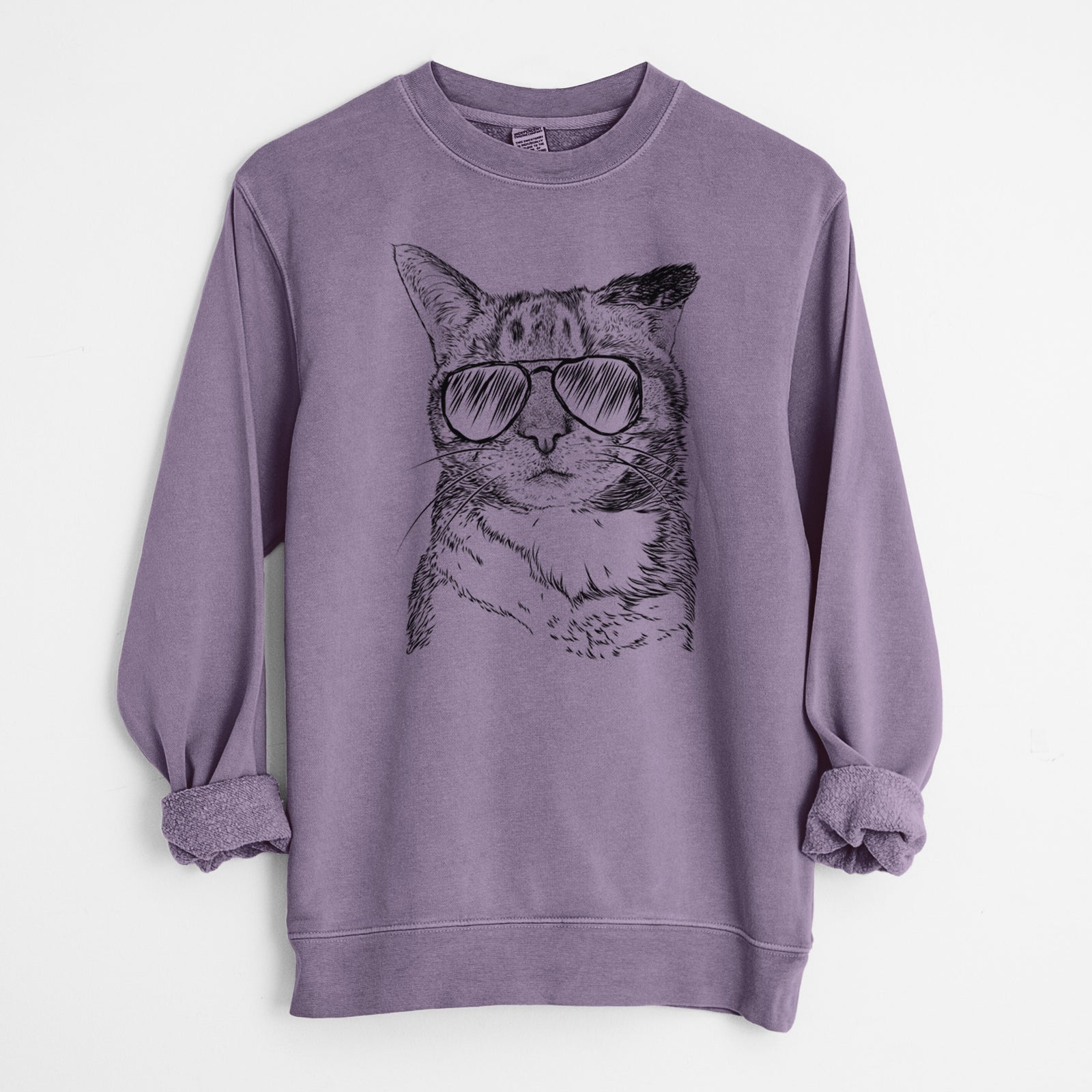 Aviator Eleanor the Domestic Shorthair Cat - Unisex Pigment Dyed Crew Sweatshirt
