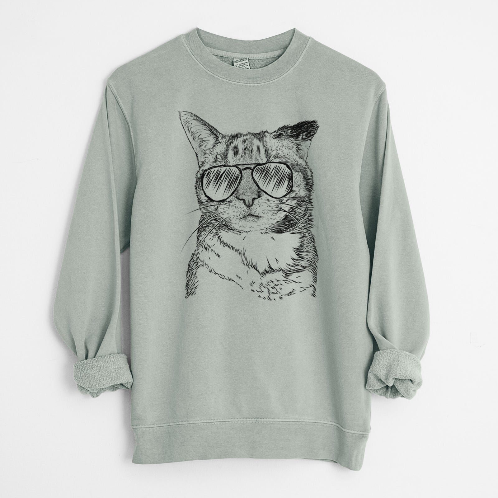 Aviator Eleanor the Domestic Shorthair Cat - Unisex Pigment Dyed Crew Sweatshirt