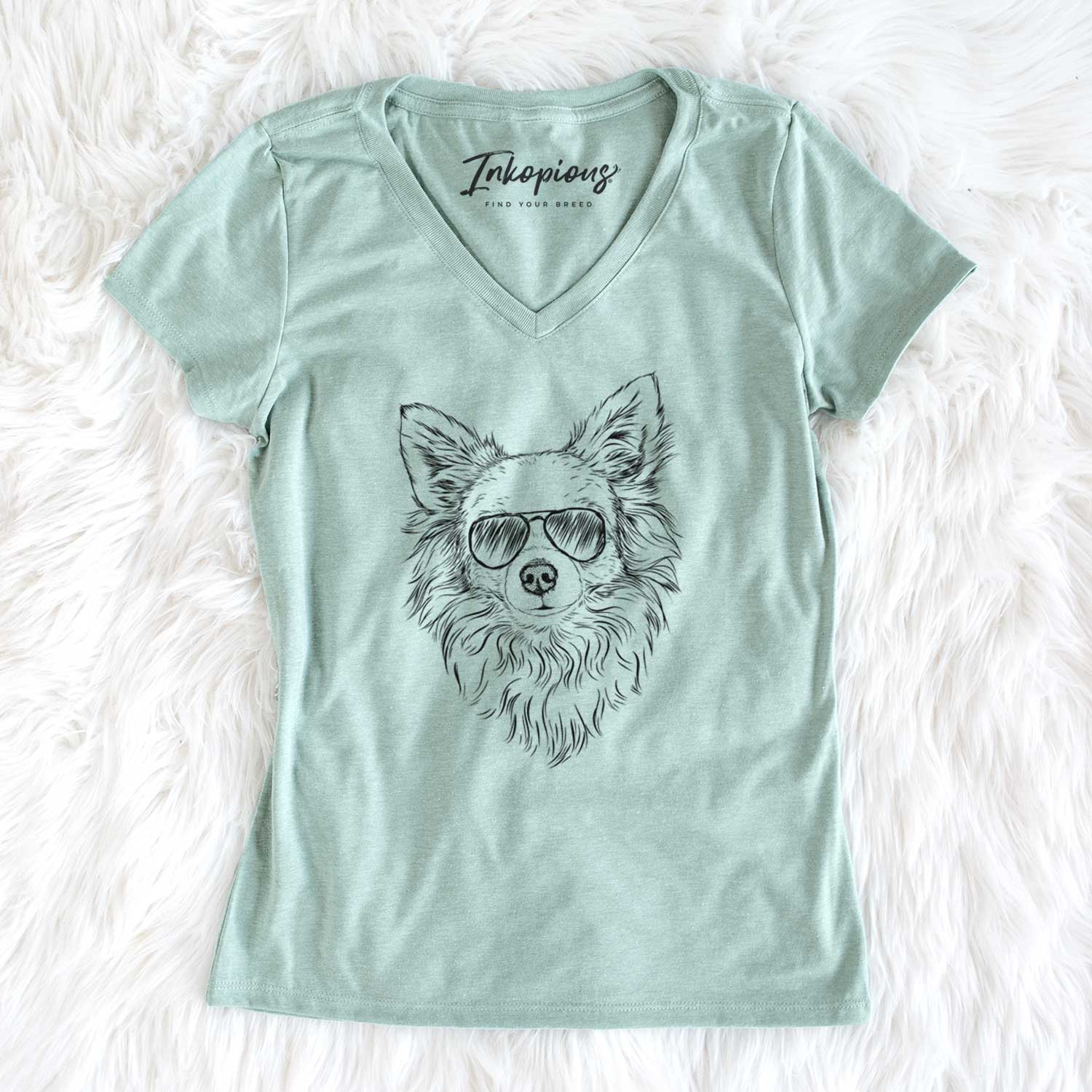 Aviator Emma the Longhaired Chihuahua - Women's V-neck Shirt