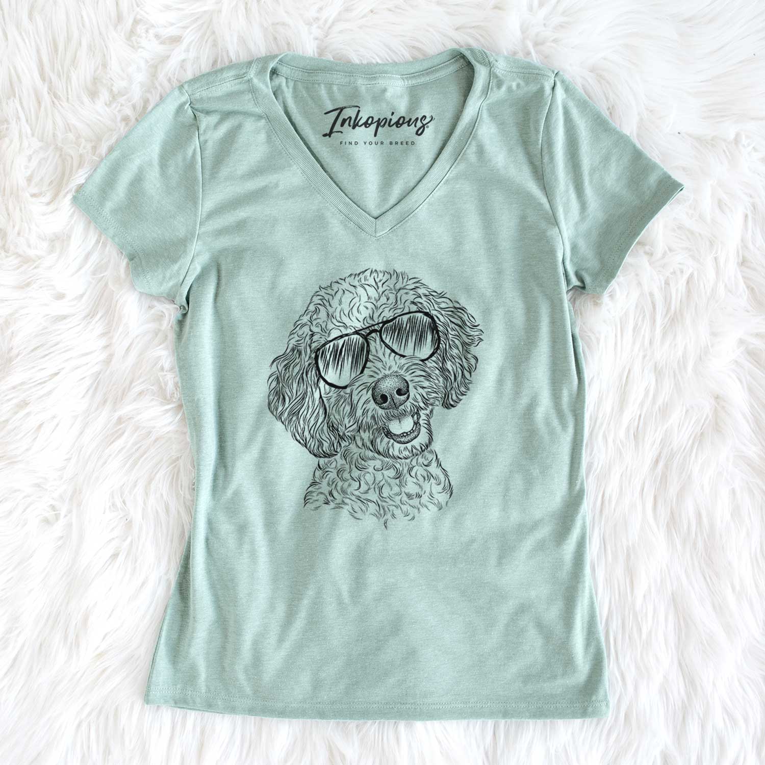 Aviator Gizmo the Goldendoodle - Women's V-neck Shirt