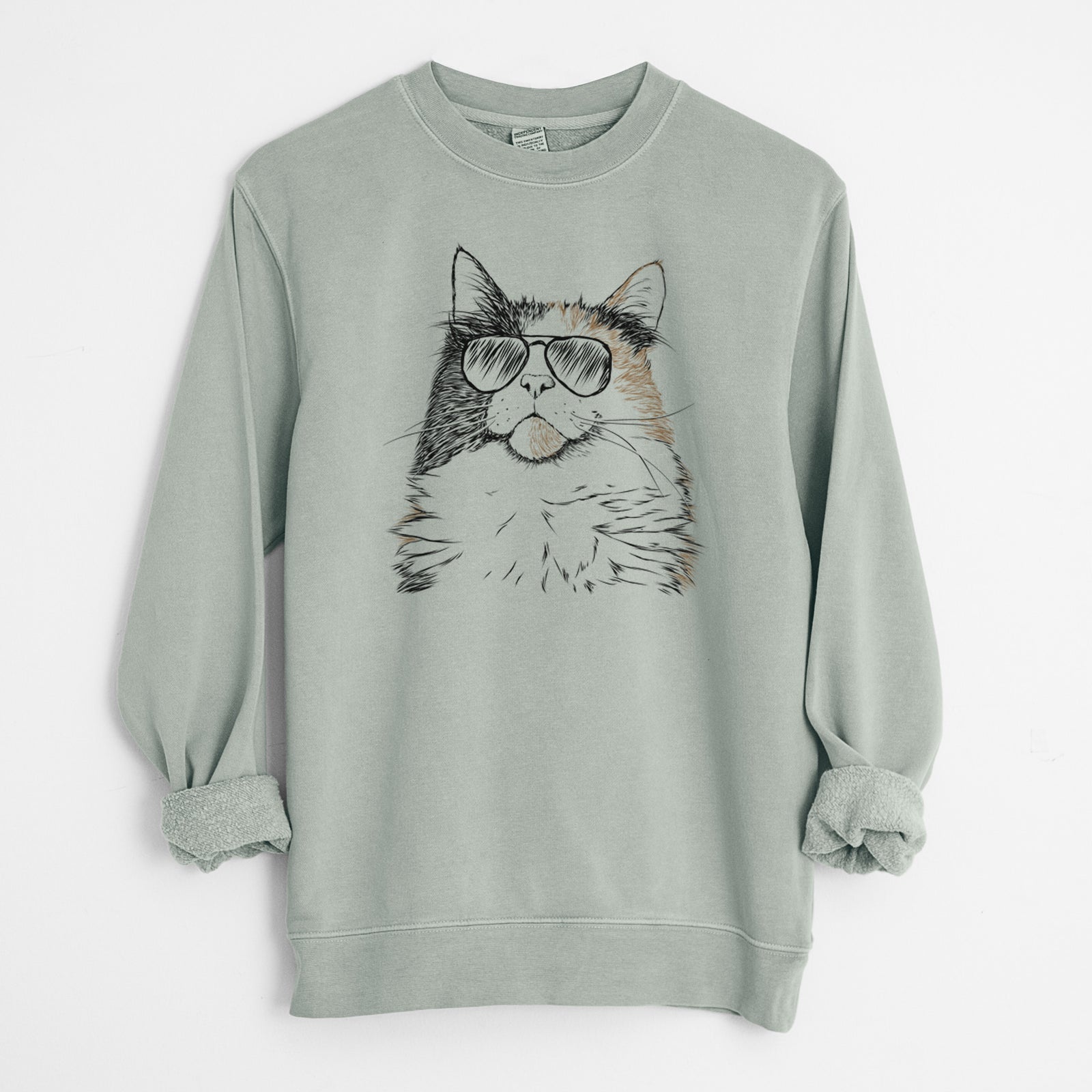 Aviator Greta the Calico Cat - Unisex Pigment Dyed Crew Sweatshirt
