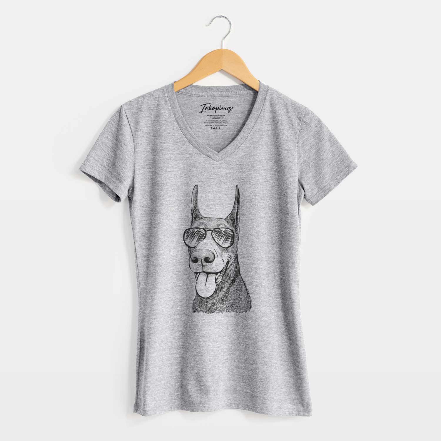 Aviator Happy Sunny the Doberman Pinscher - Women's V-neck Shirt