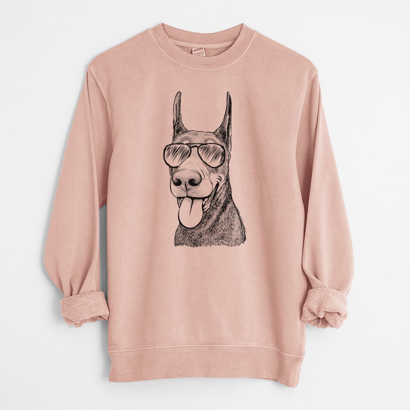 Aviator Happy Sunny the Doberman Pinscher - Unisex Pigment Dyed Crew Sweatshirt