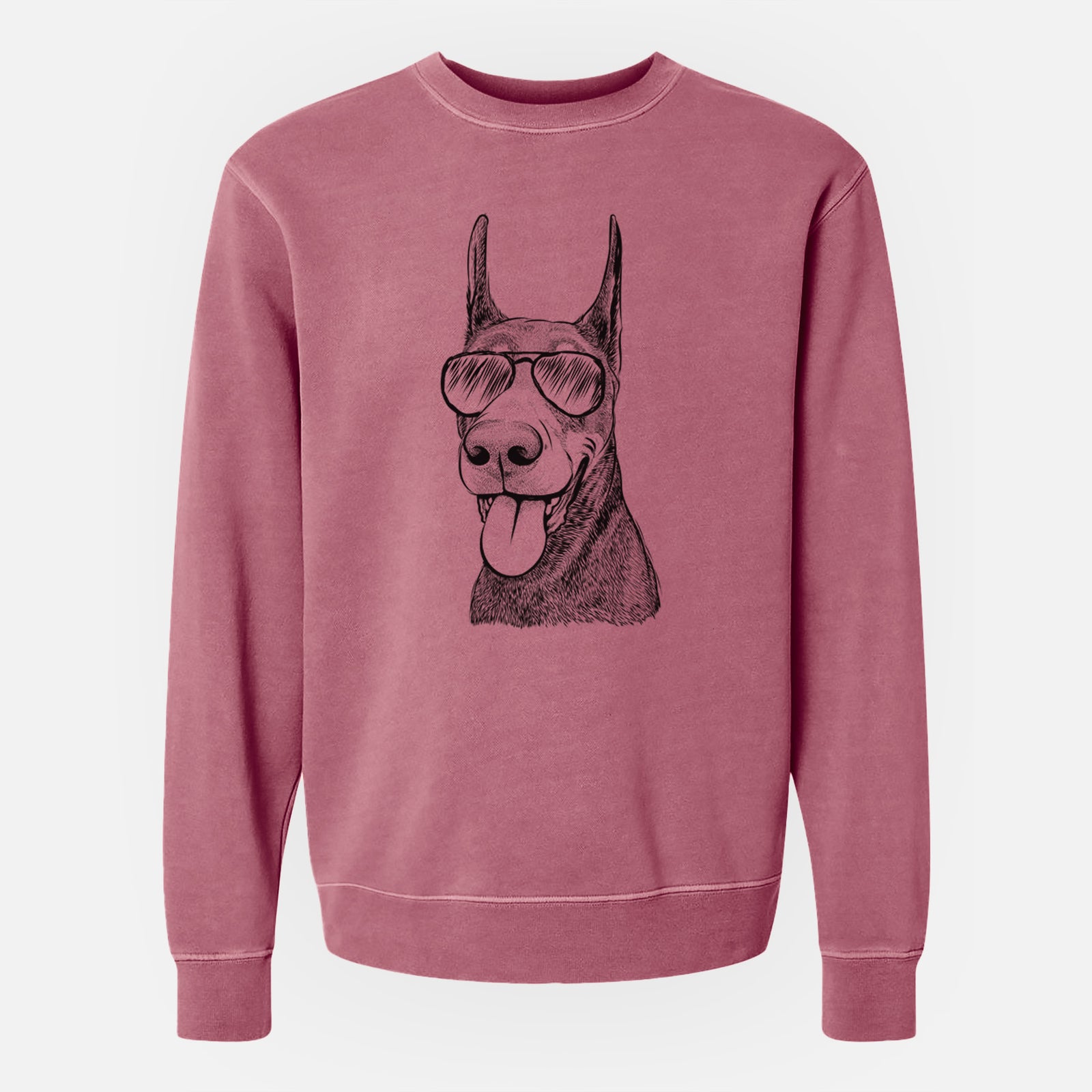 Aviator Happy Sunny the Doberman Pinscher - Unisex Pigment Dyed Crew Sweatshirt