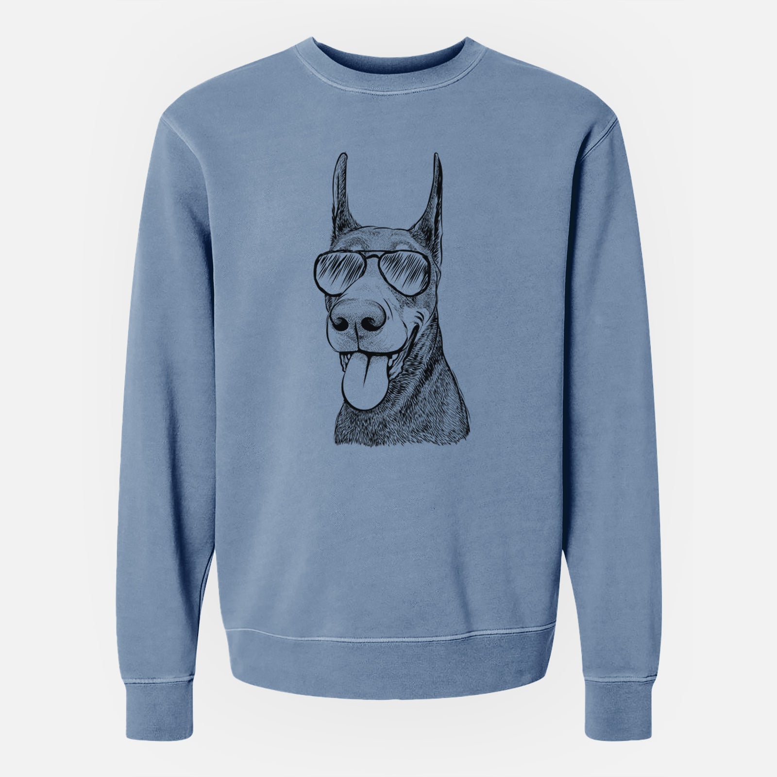 Aviator Happy Sunny the Doberman Pinscher - Unisex Pigment Dyed Crew Sweatshirt