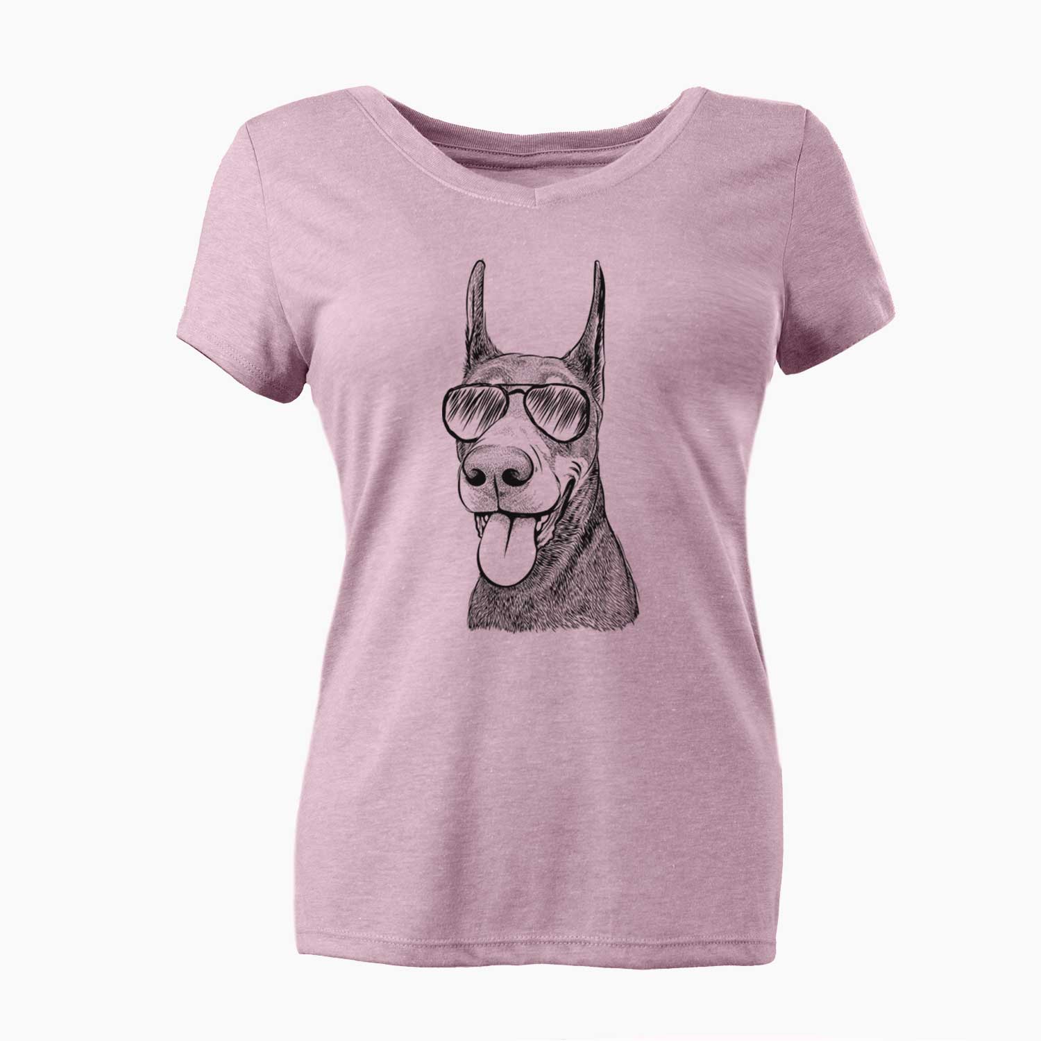 Aviator Happy Sunny the Doberman Pinscher - Women's V-neck Shirt