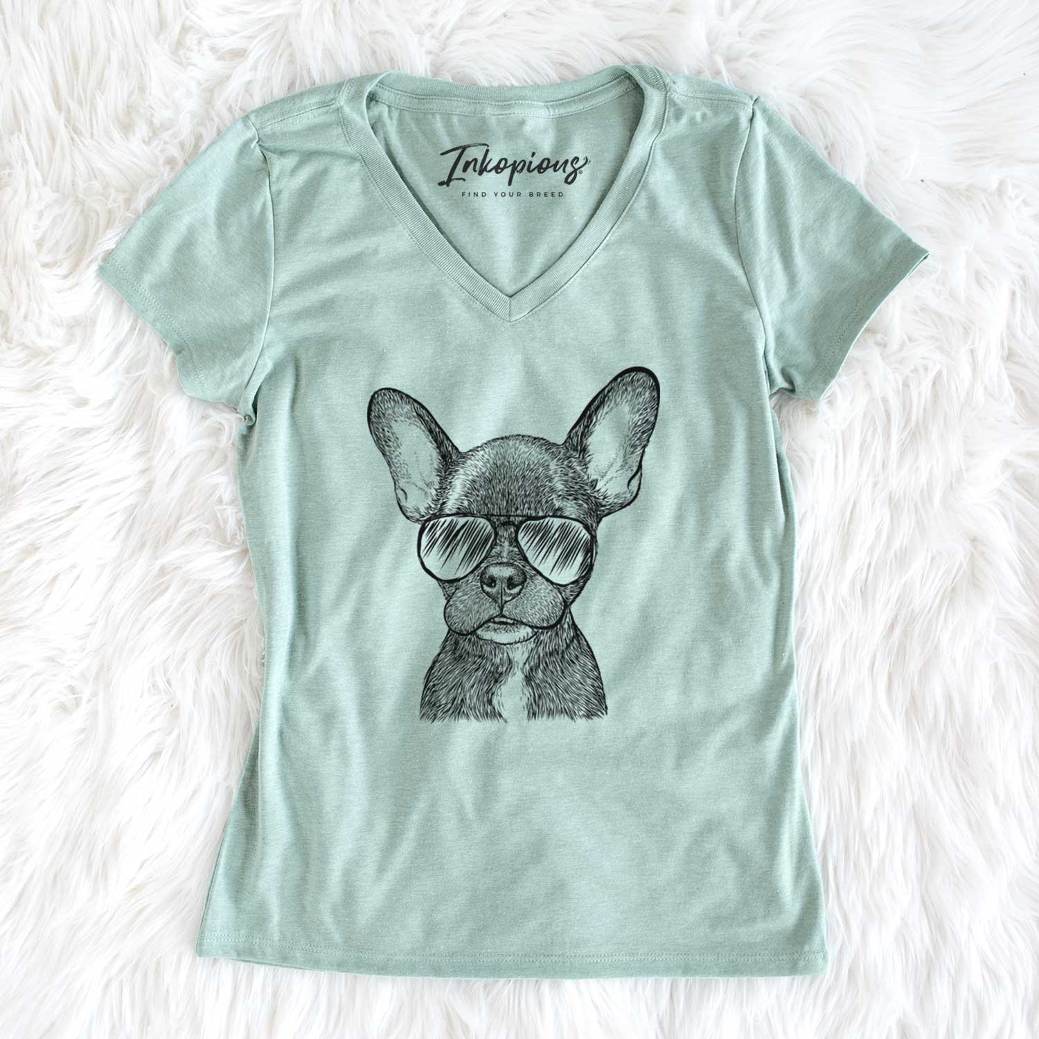 Aviator Henry the French Bulldog - Women's V-neck Shirt