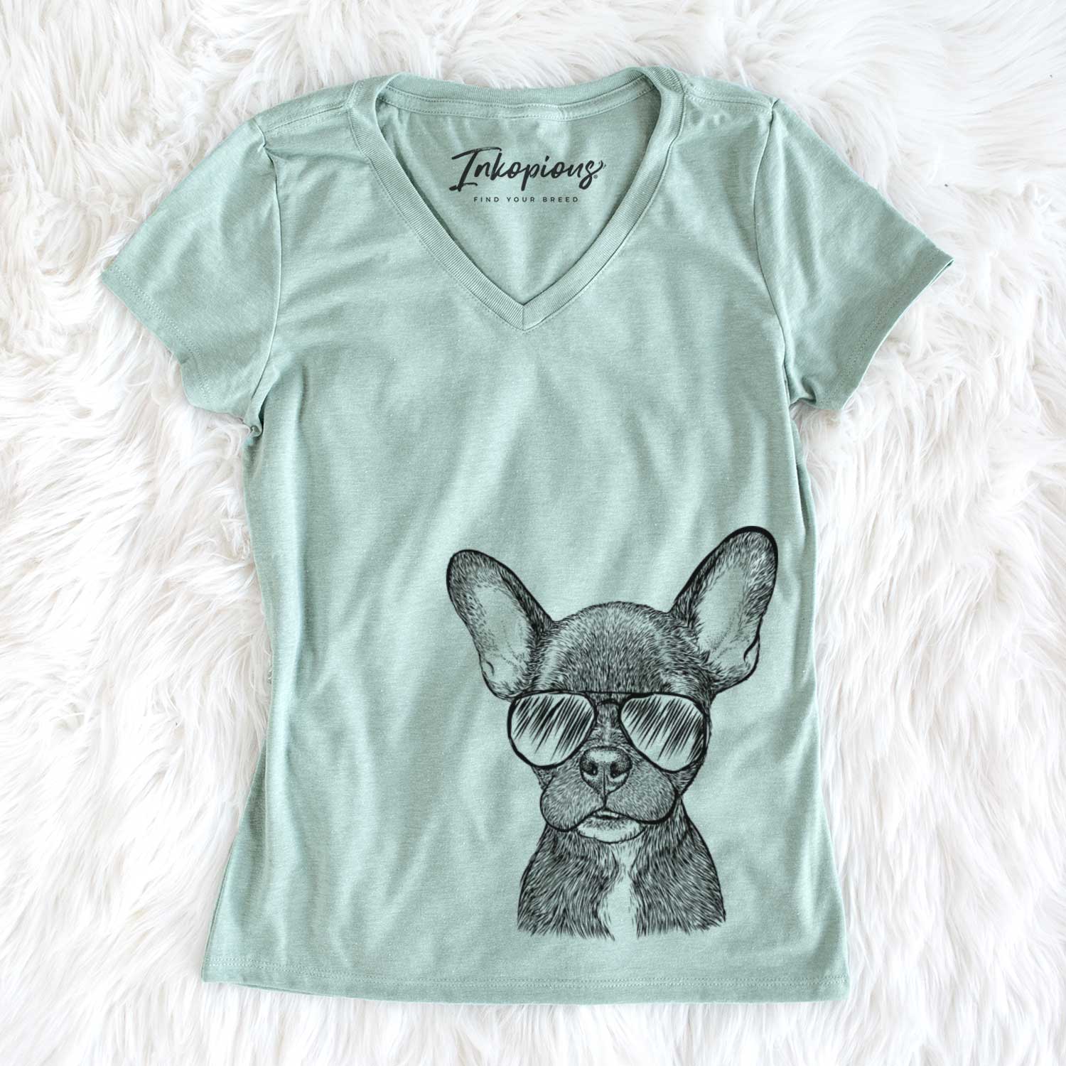 Aviator Henry the French Bulldog - Women's V-neck Shirt