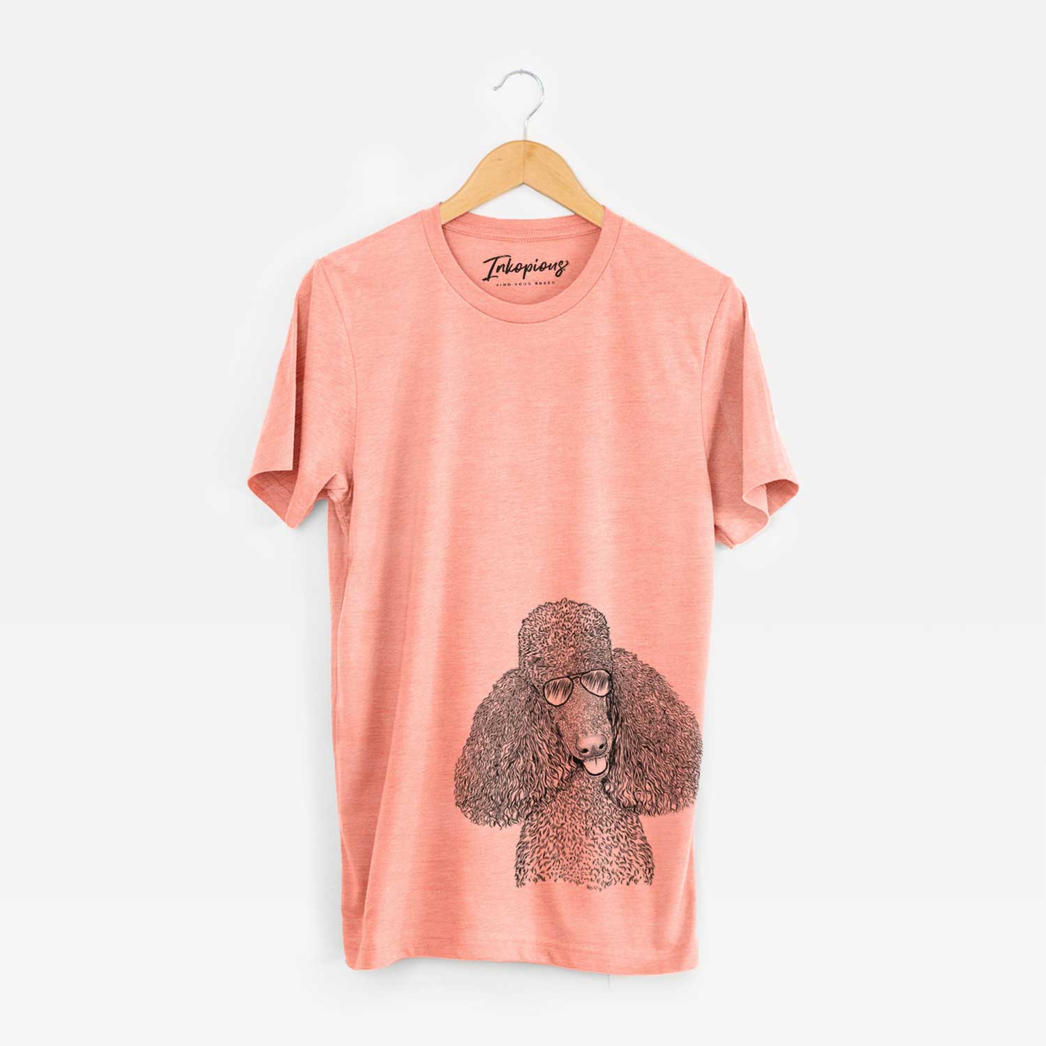 Hand-drawn sketch of Henry the Standard Poodle wearing aviator sunglasses on a Sunset Unisex crewneck