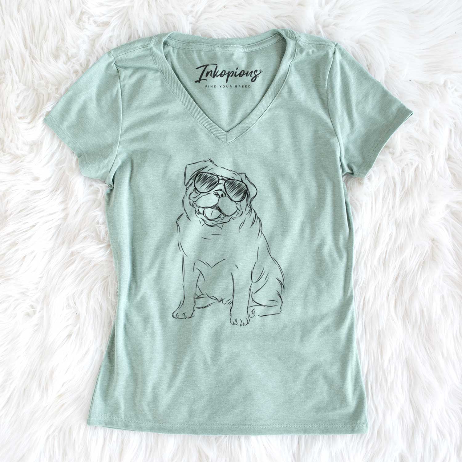 Aviator Higgins the Pug - Women's V-neck Shirt
