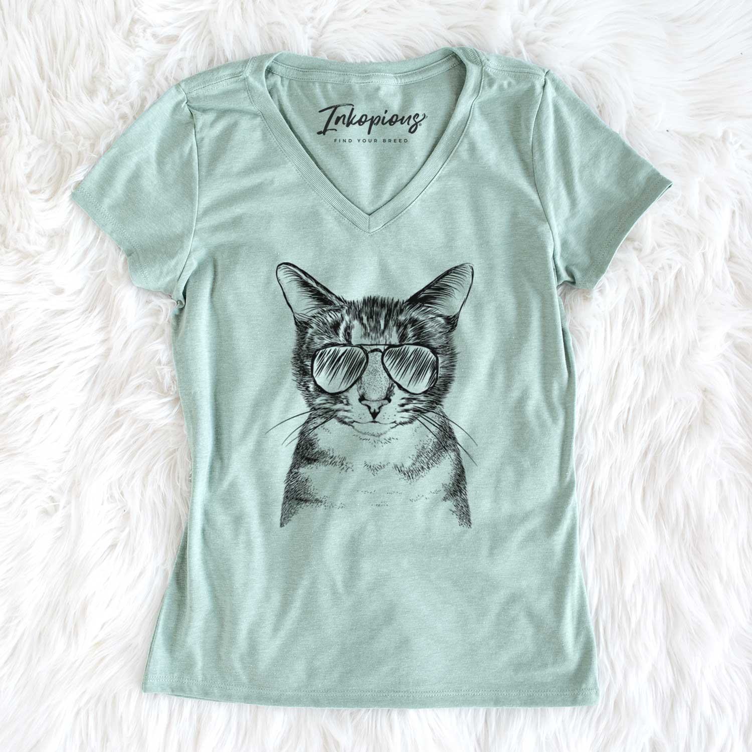 Aviator Hobbes the Tabby Cat - Women's V-neck Shirt