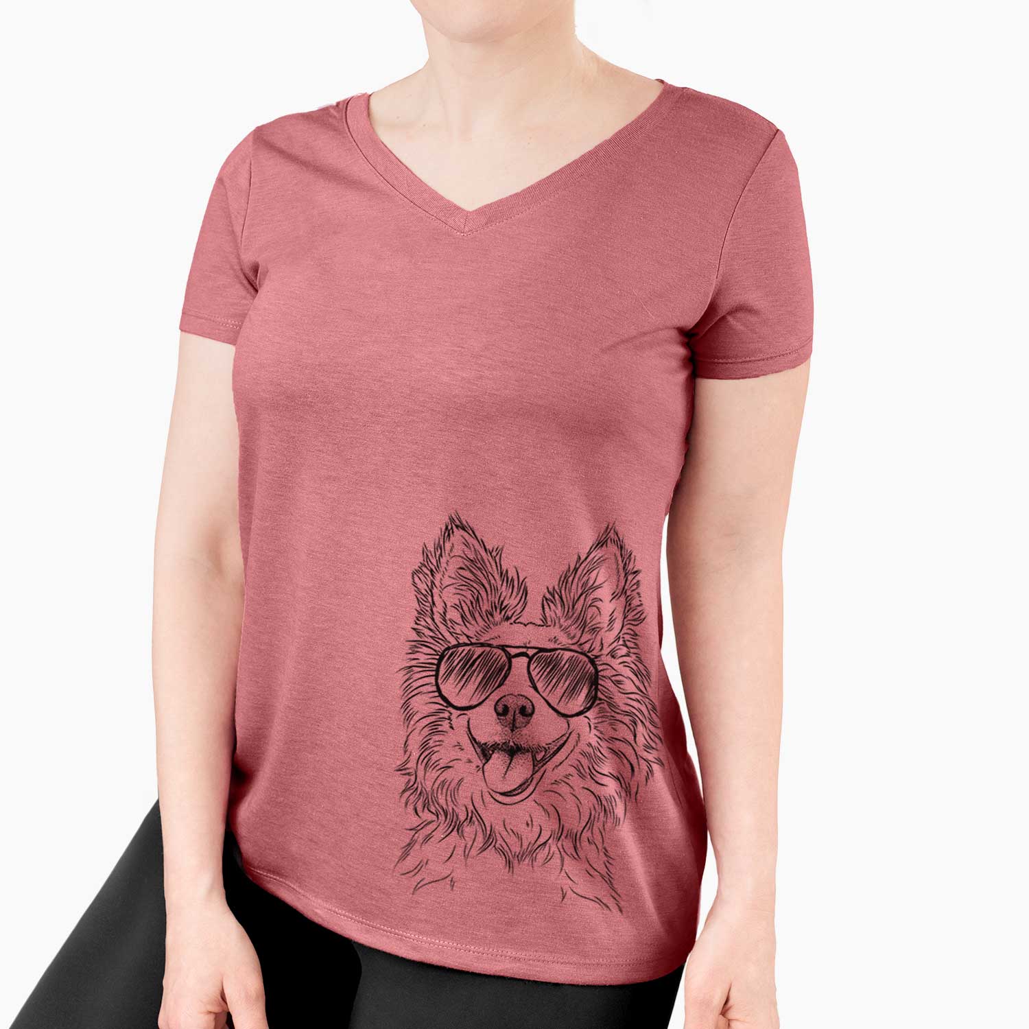 Aviator Jasper the Pomchi - Women's V-neck Shirt