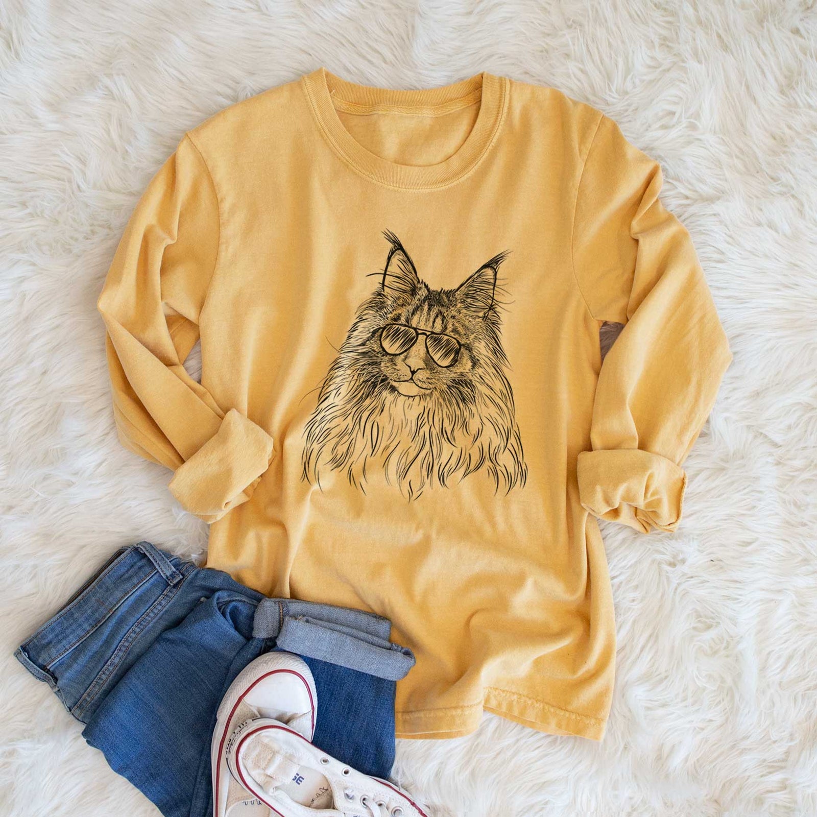 Aviators Kiki the Maine Coon Cat - Heavyweight 100% Cotton Long Sleeve