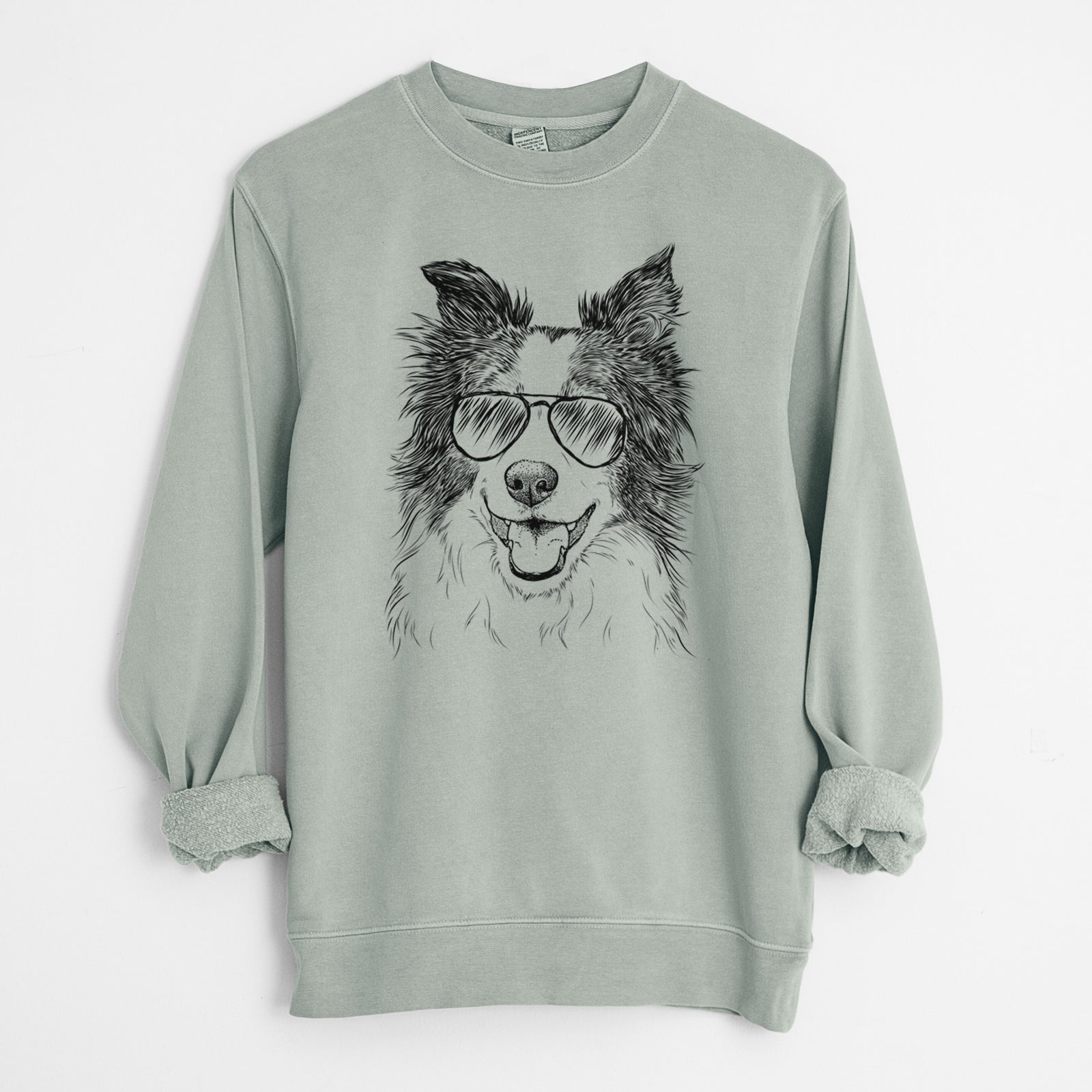 Aviator Kylee the Border Collie - Unisex Pigment Dyed Crew Sweatshirt