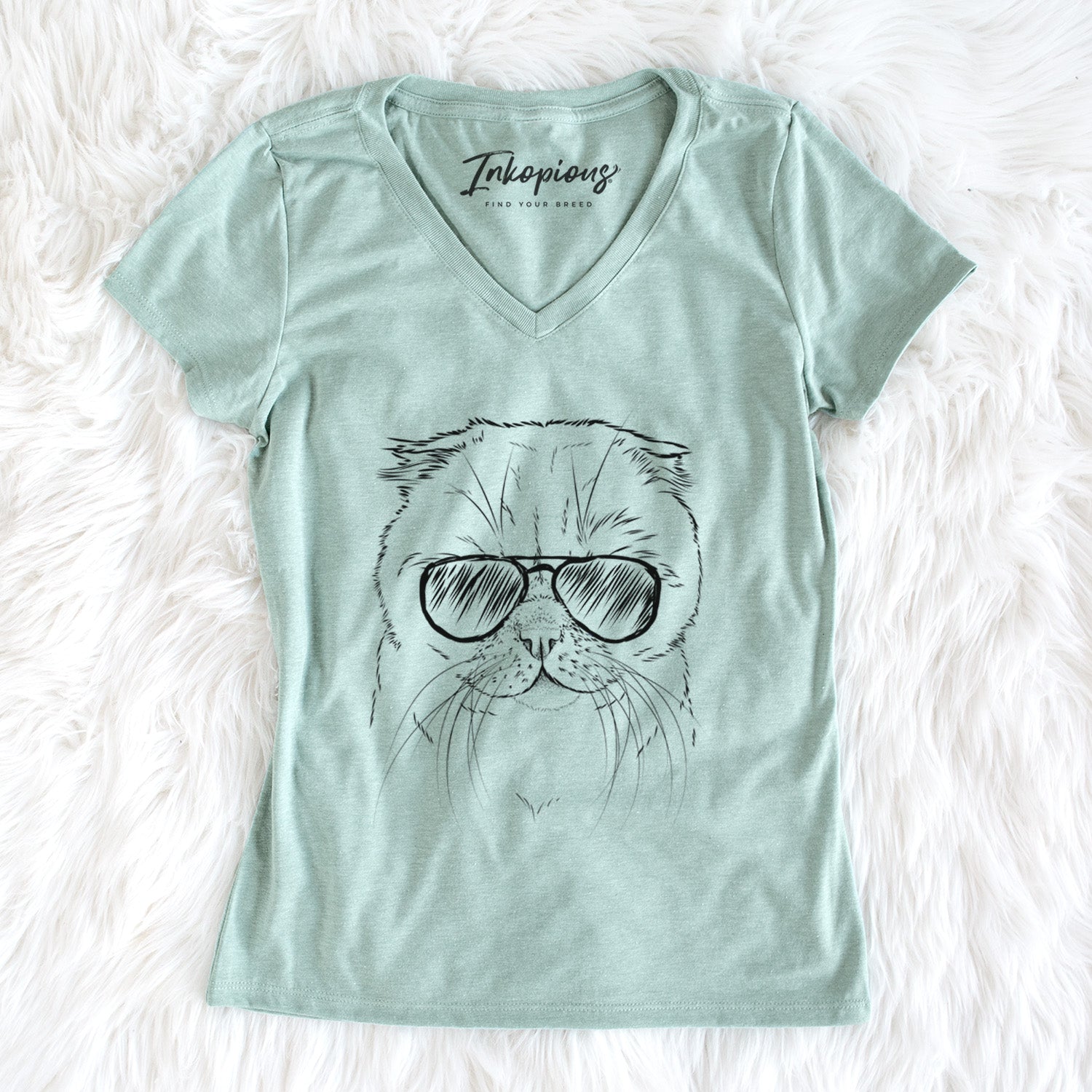 Aviator Lina the Exotic Fold Cat - Women's V-neck Shirt