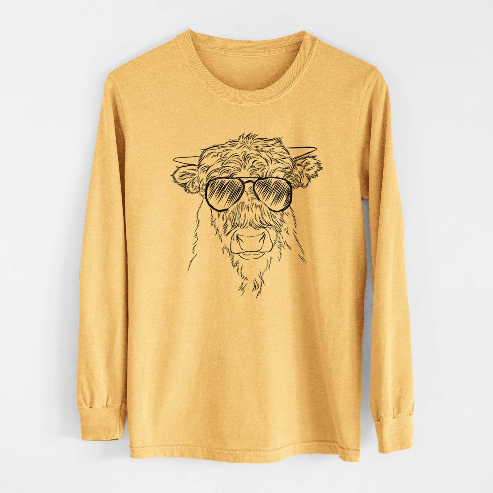 Aviators Mack the Scottish Highland Cow - Heavyweight 100% Cotton Long Sleeve