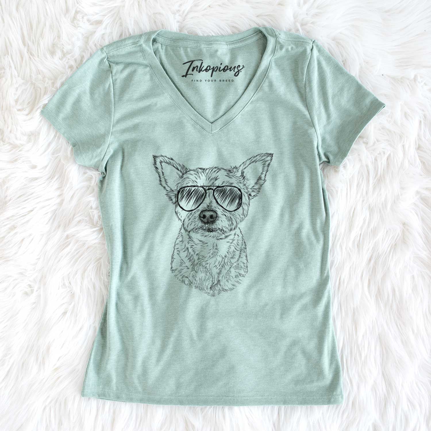Aviator Mango the Yorker Cairn Terrier Mix - Women's V-neck Shirt