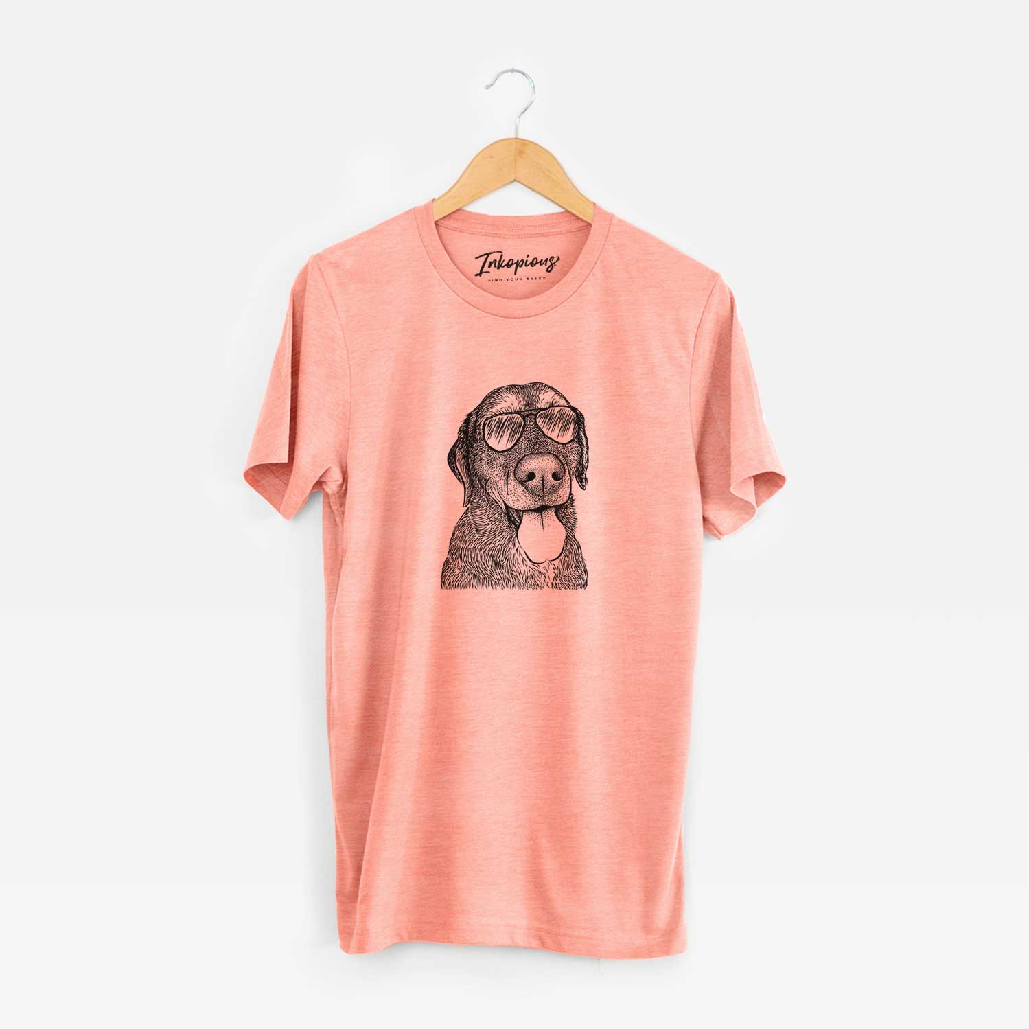 Hand-drawn sketch of Max the Labrador Retriever wearing aviator sunglasses on a Sunset Unisex crewneck