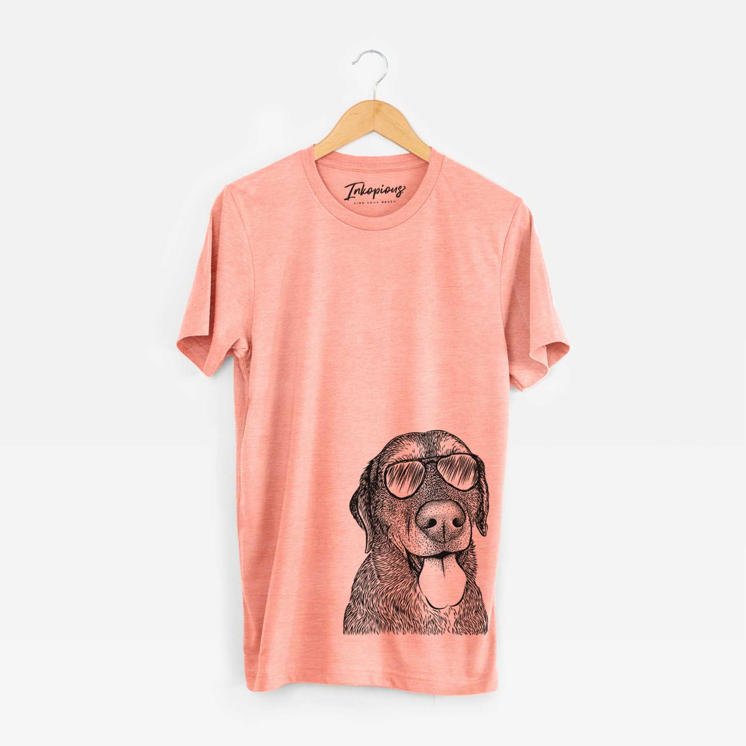 Hand-drawn sketch of Max the Labrador Retriever wearing aviator sunglasses on a Sunset Unisex crewneck