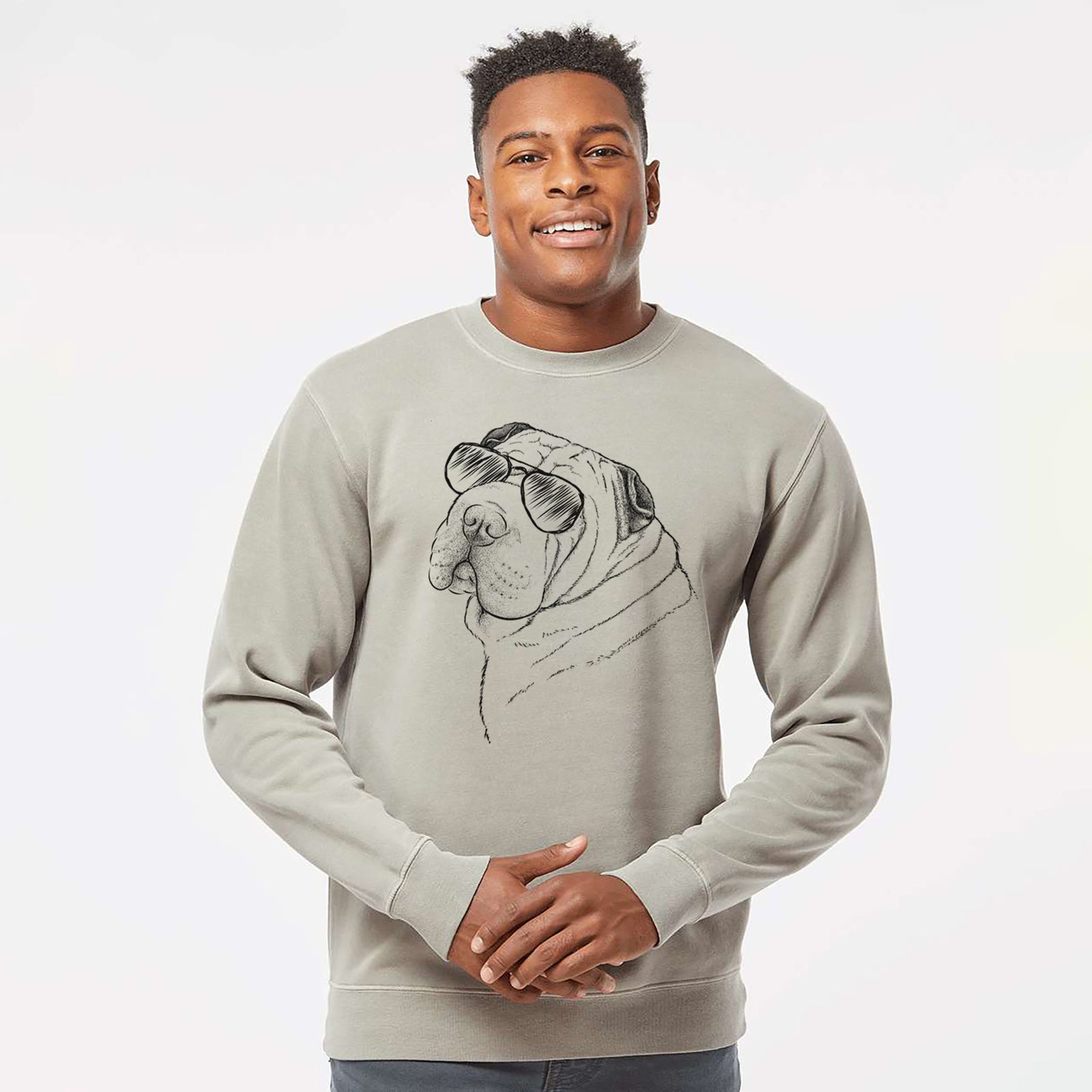 Aviator Maximus the Shar Pei - Unisex Pigment Dyed Crew Sweatshirt