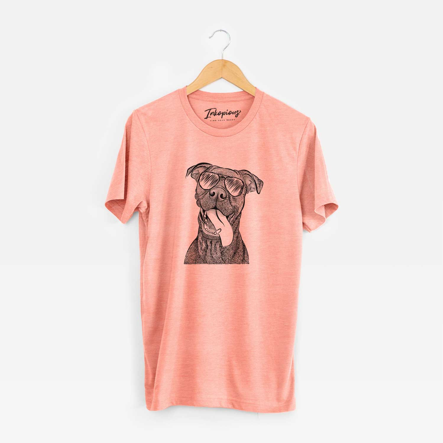 Hand-drawn sketch of Mikey the Boxador wearing aviator sunglasses on a Sunset Unisex crewneck