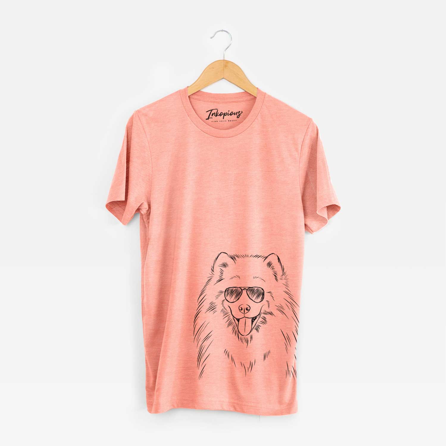 Hand-drawn sketch of Mikko the Samoyed wearing aviator sunglasses on a Sunset Unisex crewneck