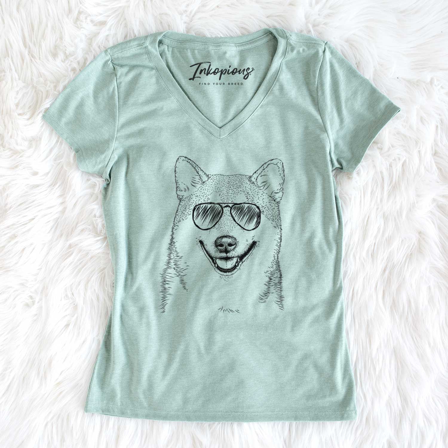 Aviator Mitsu the Shiba Inu - Women's V-neck Shirt