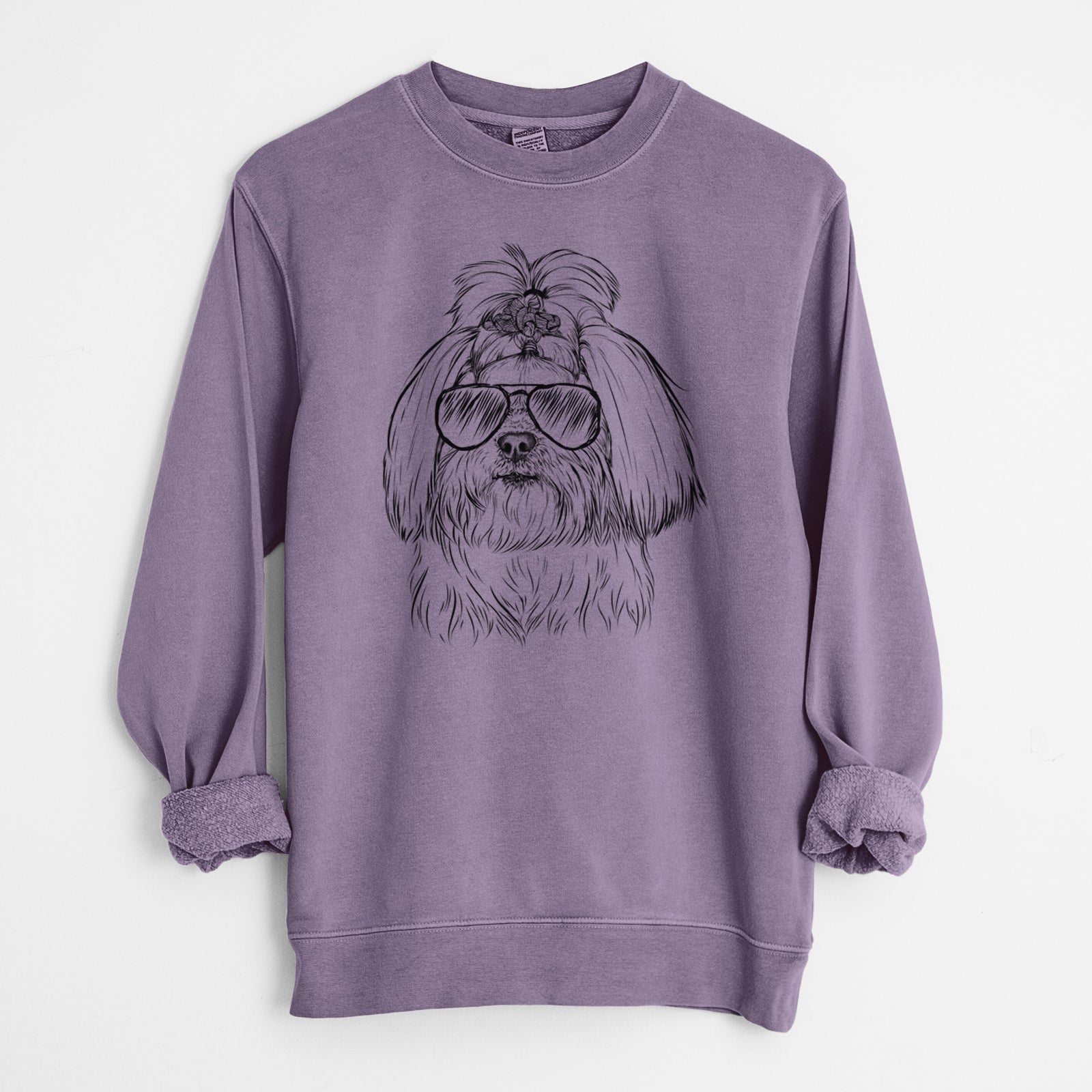 Aviator Olga the Shih Tzu - Unisex Pigment Dyed Crew Sweatshirt