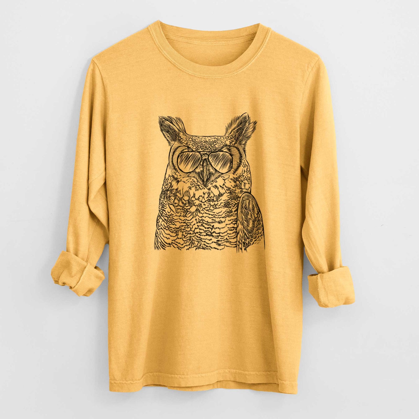 Aviators Ozwald the Grey Horned Owl - Heavyweight 100% Cotton Long Sleeve