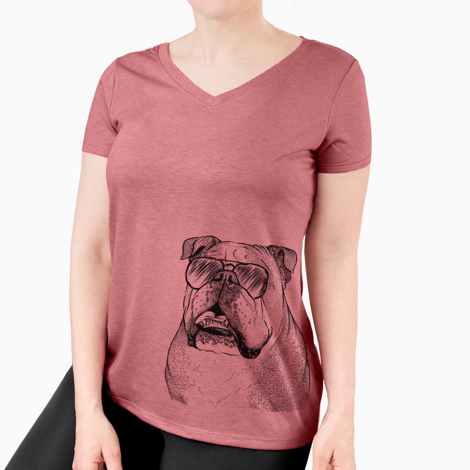 Aviator Piggy the English Bulldog - Women's V-neck Shirt
