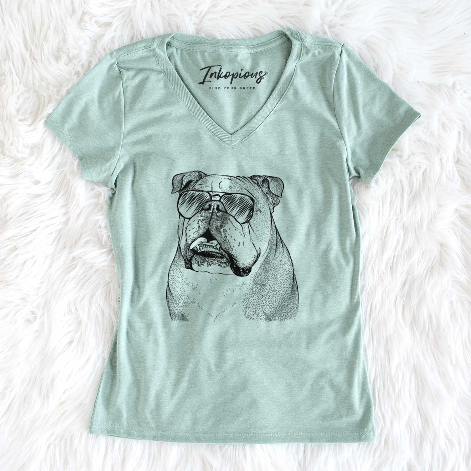 Aviator Piggy the English Bulldog - Women's V-neck Shirt