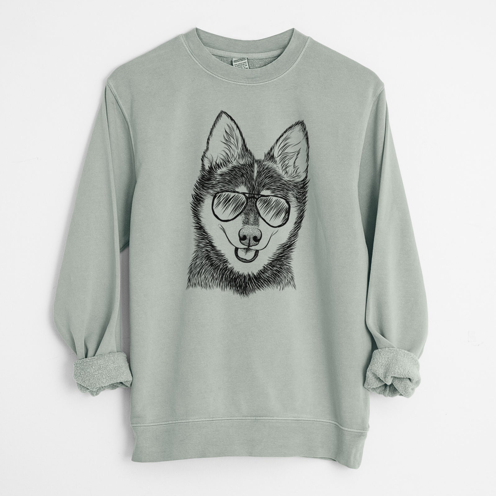 Aviator Posey the Alaskan Klee Kai - Unisex Pigment Dyed Crew Sweatshirt