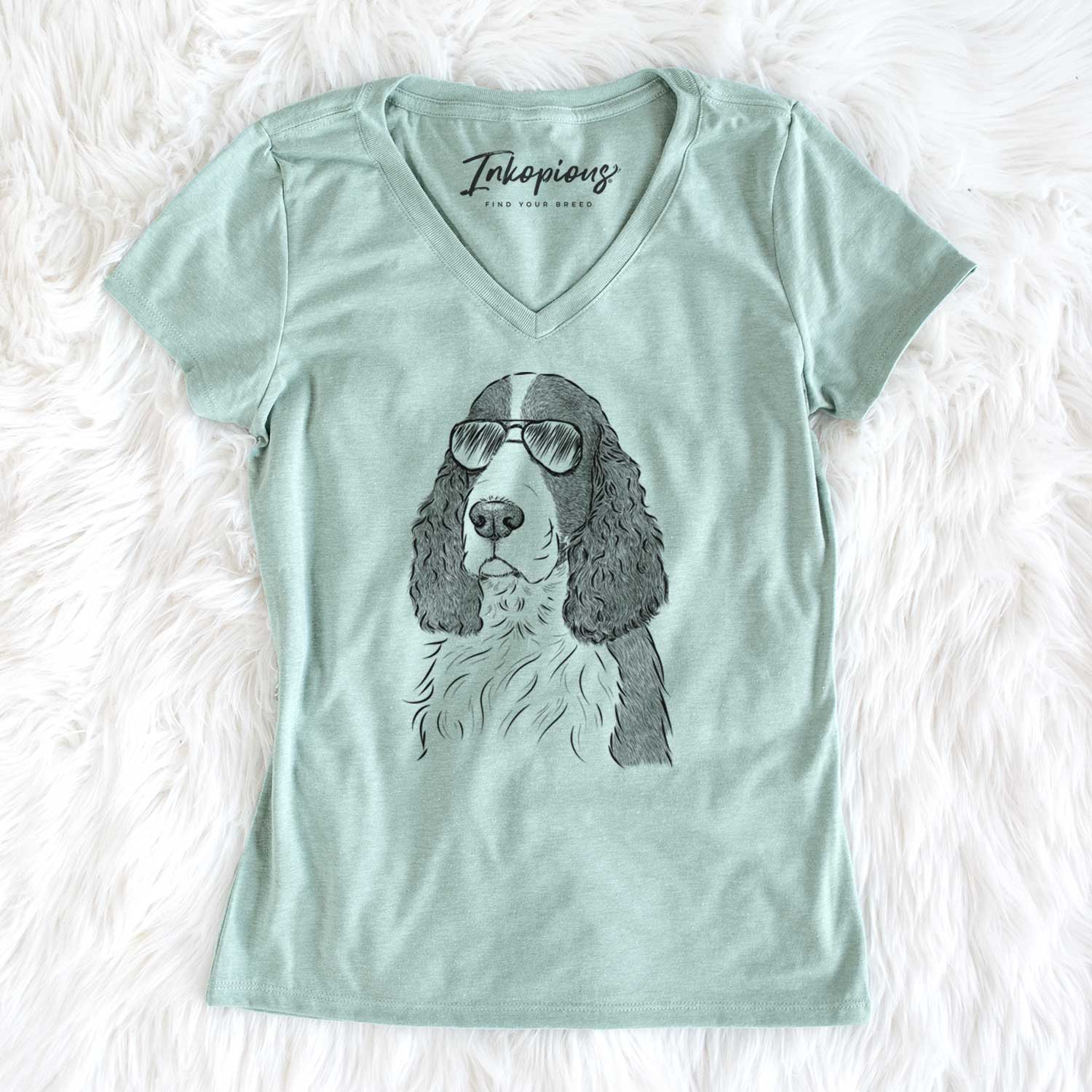 Aviator Quincy the English Springer Spaniel - Women's V-neck Shirt
