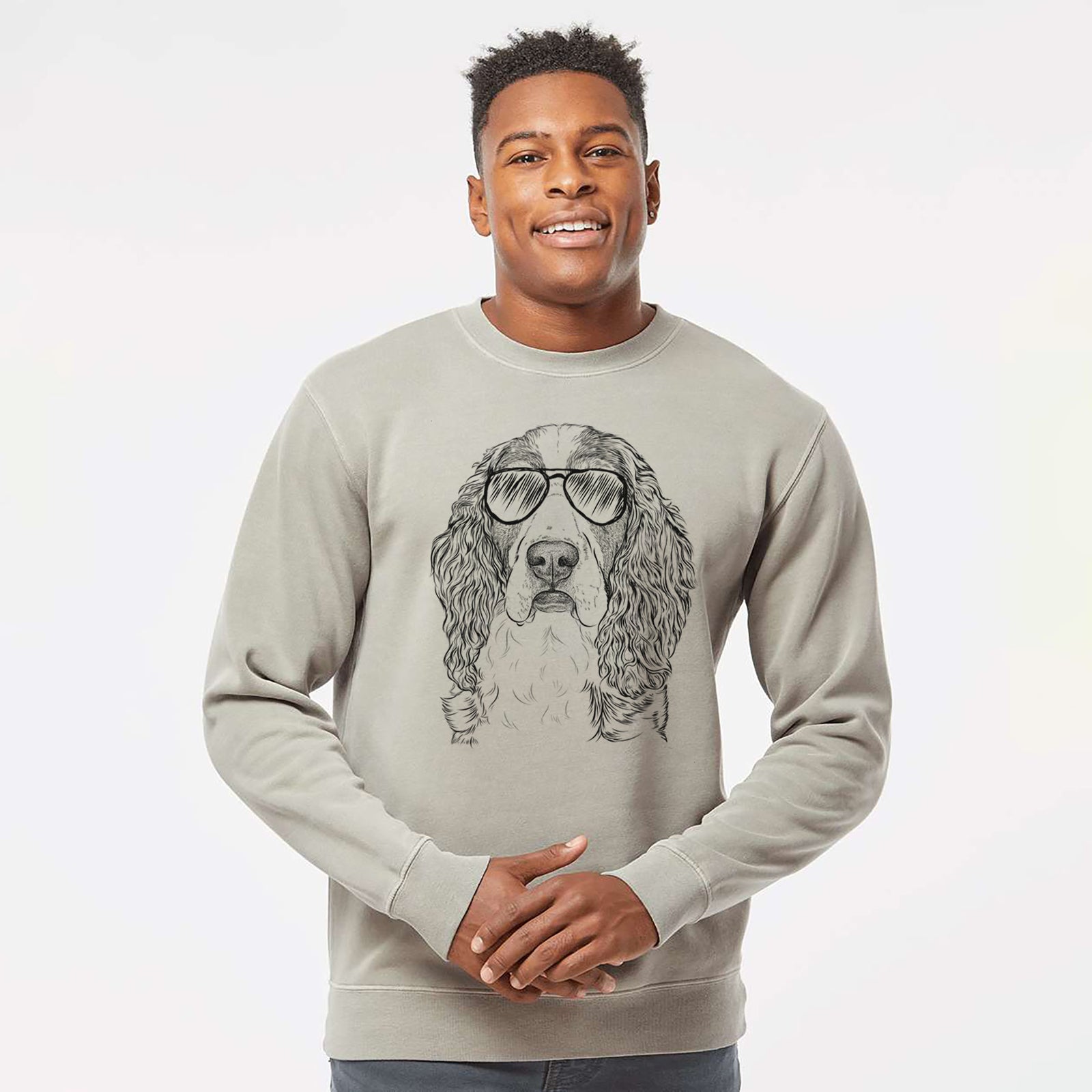 Aviator Red the English Springer Spaniel - Unisex Pigment Dyed Crew Sweatshirt