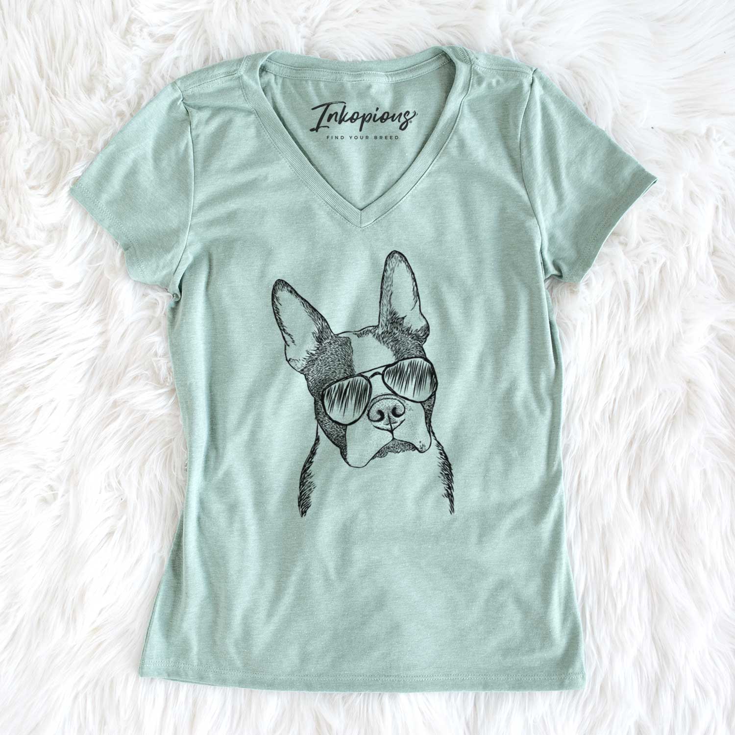 Aviator Samuel the Boston Terrier - Women's V-neck Shirt