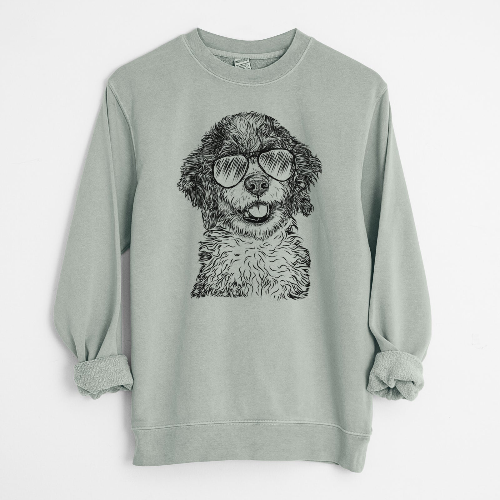 Aviator Smoky the Bernedoodle Puppy - Unisex Pigment Dyed Crew Sweatshirt