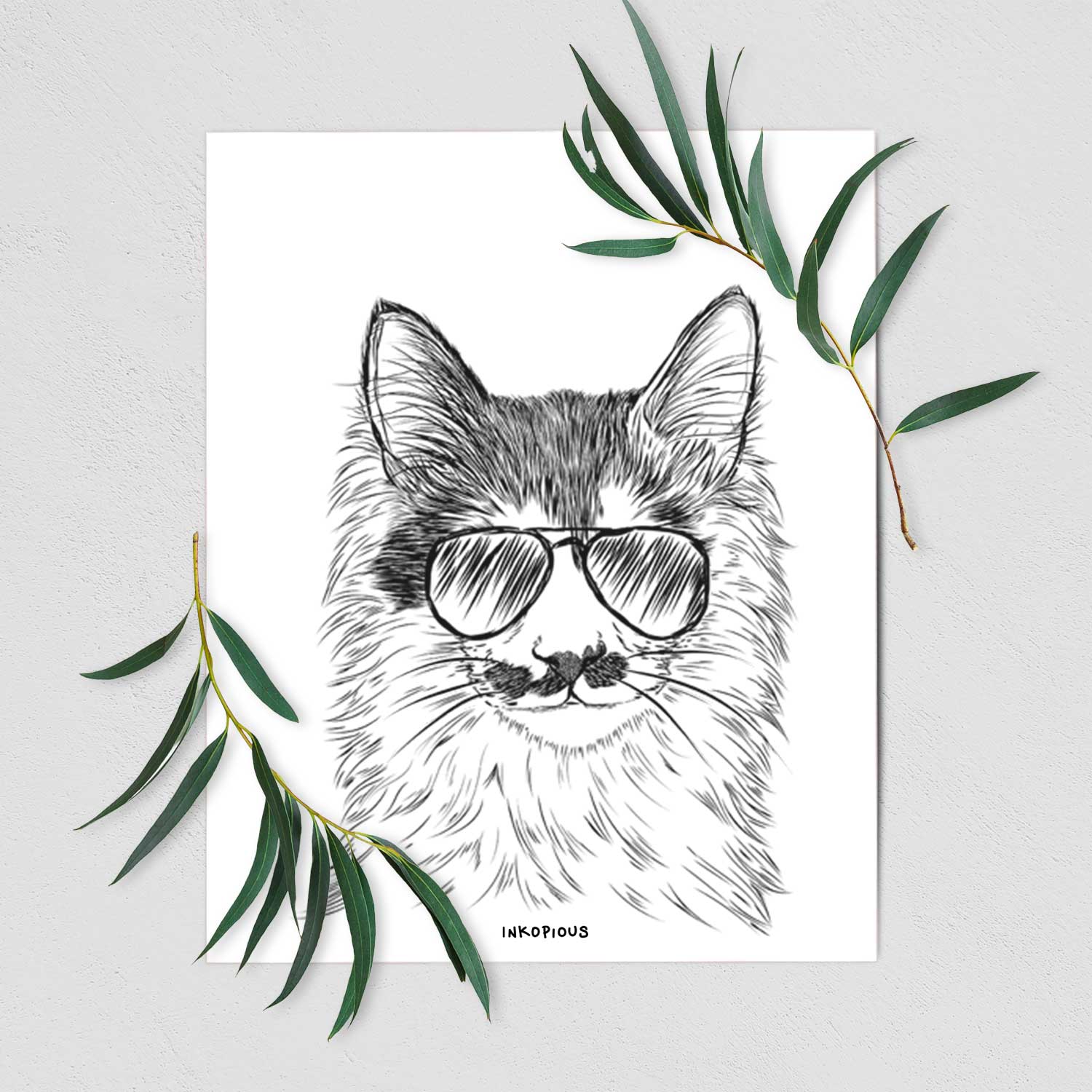 Stache the Longhaired Mustache Cat Art Print