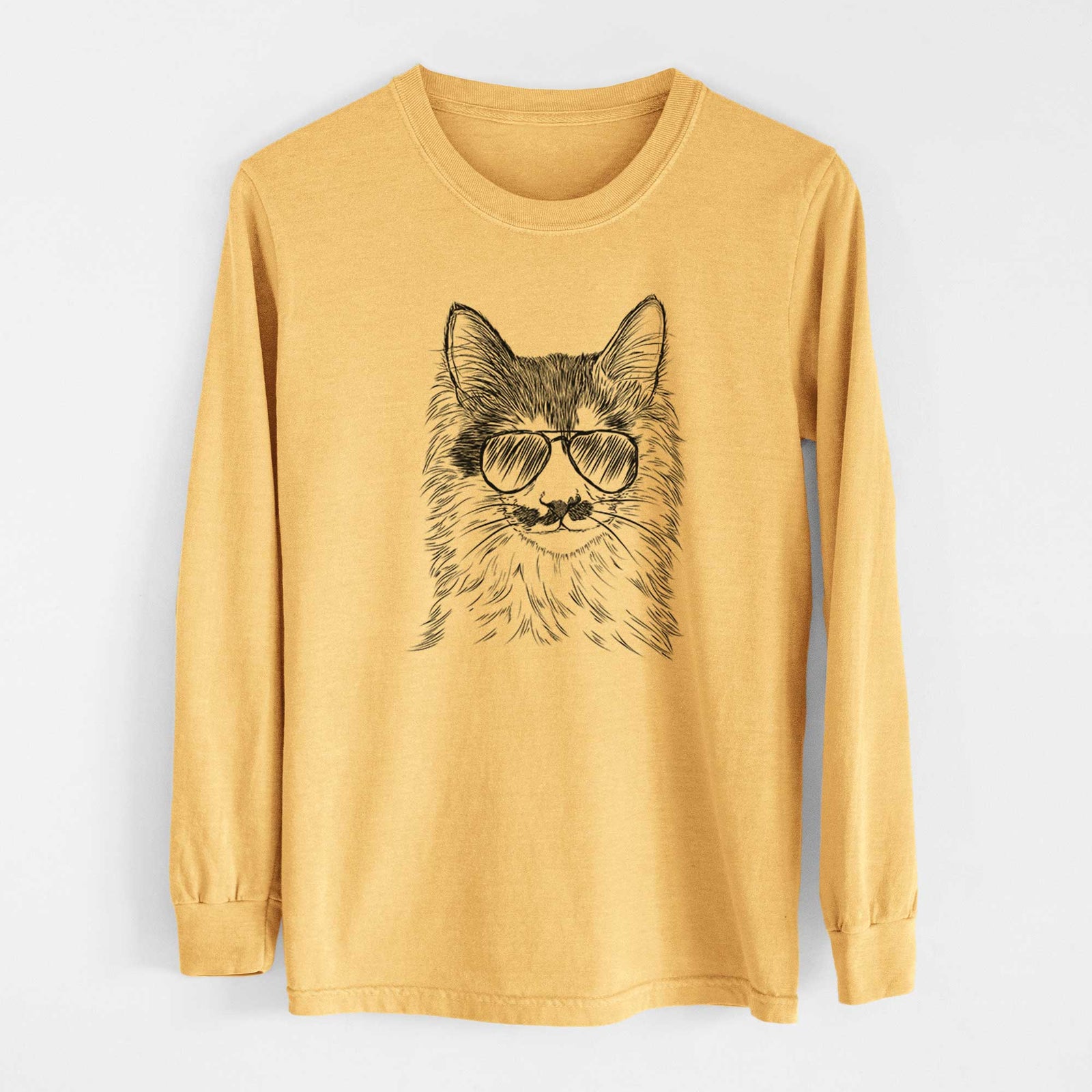 Aviators Stache the Longhaired Mustard Cat - Heavyweight 100% Cotton Long Sleeve