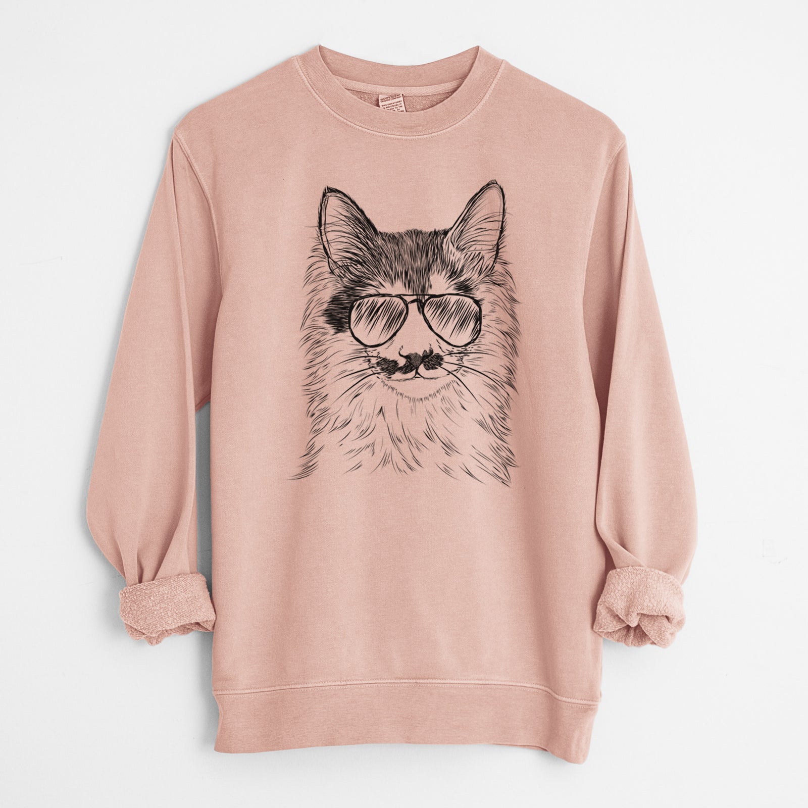 Aviator Stache the Longhaired Mustard Cat - Unisex Pigment Dyed Crew Sweatshirt