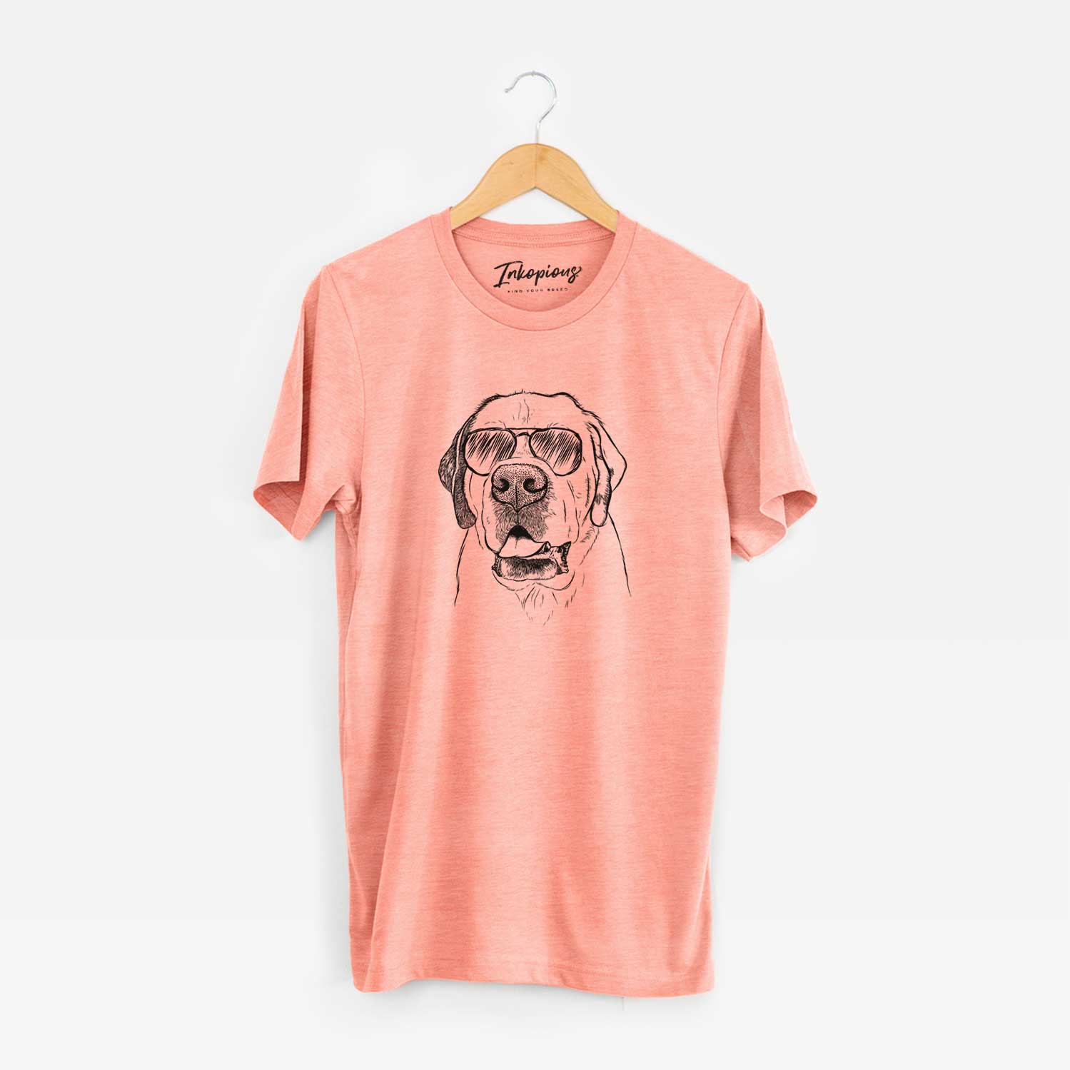 Hand-drawn sketch of Wendy the Saint Bernard wearing aviator sunglasses on a Sunset Unisex crewneck