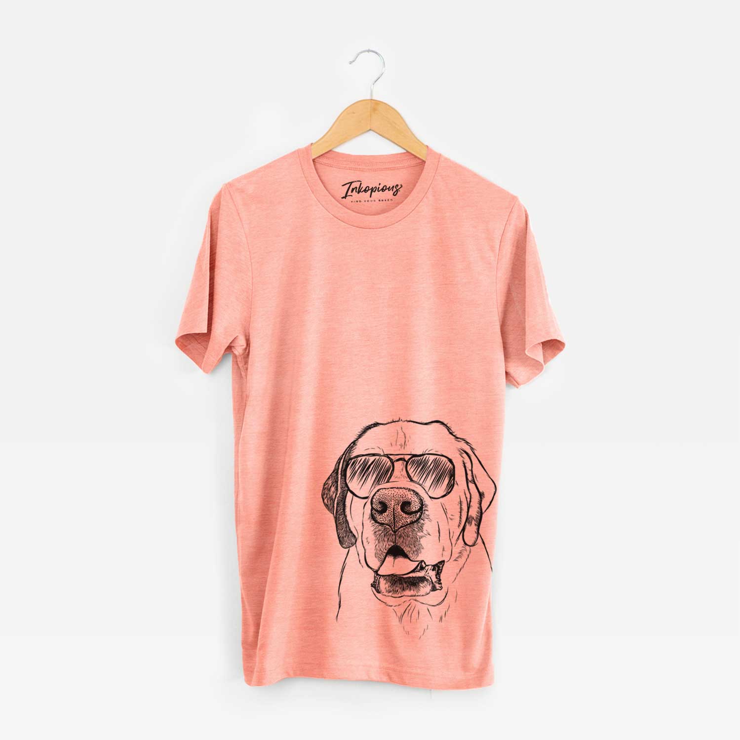 Hand-drawn sketch of Wendy the Saint Bernard wearing aviator sunglasses on a Sunset Unisex crewneck