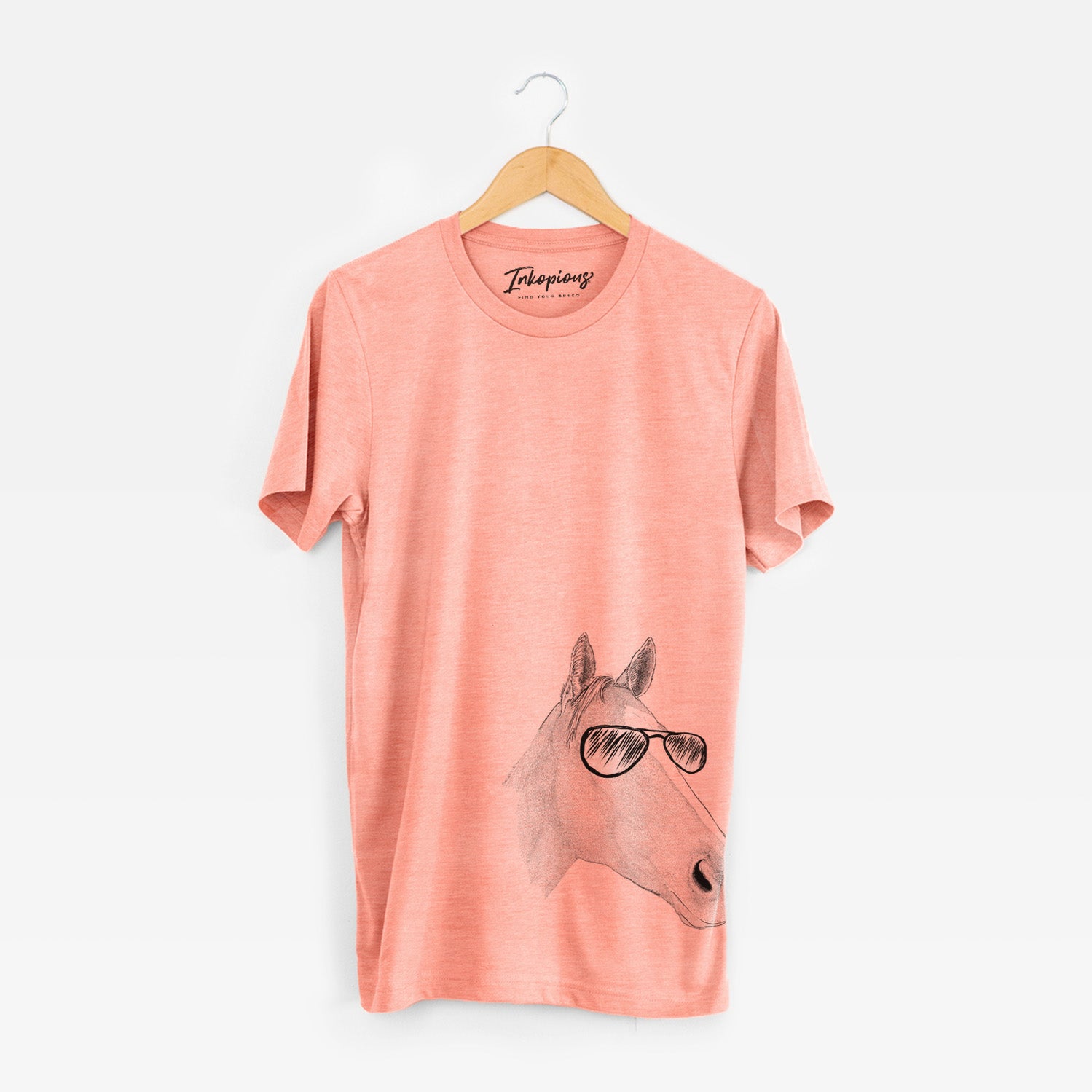 Hand-drawn sketch of Westley the Horse wearing aviator sunglasses on a Sunset Unisex crewneck