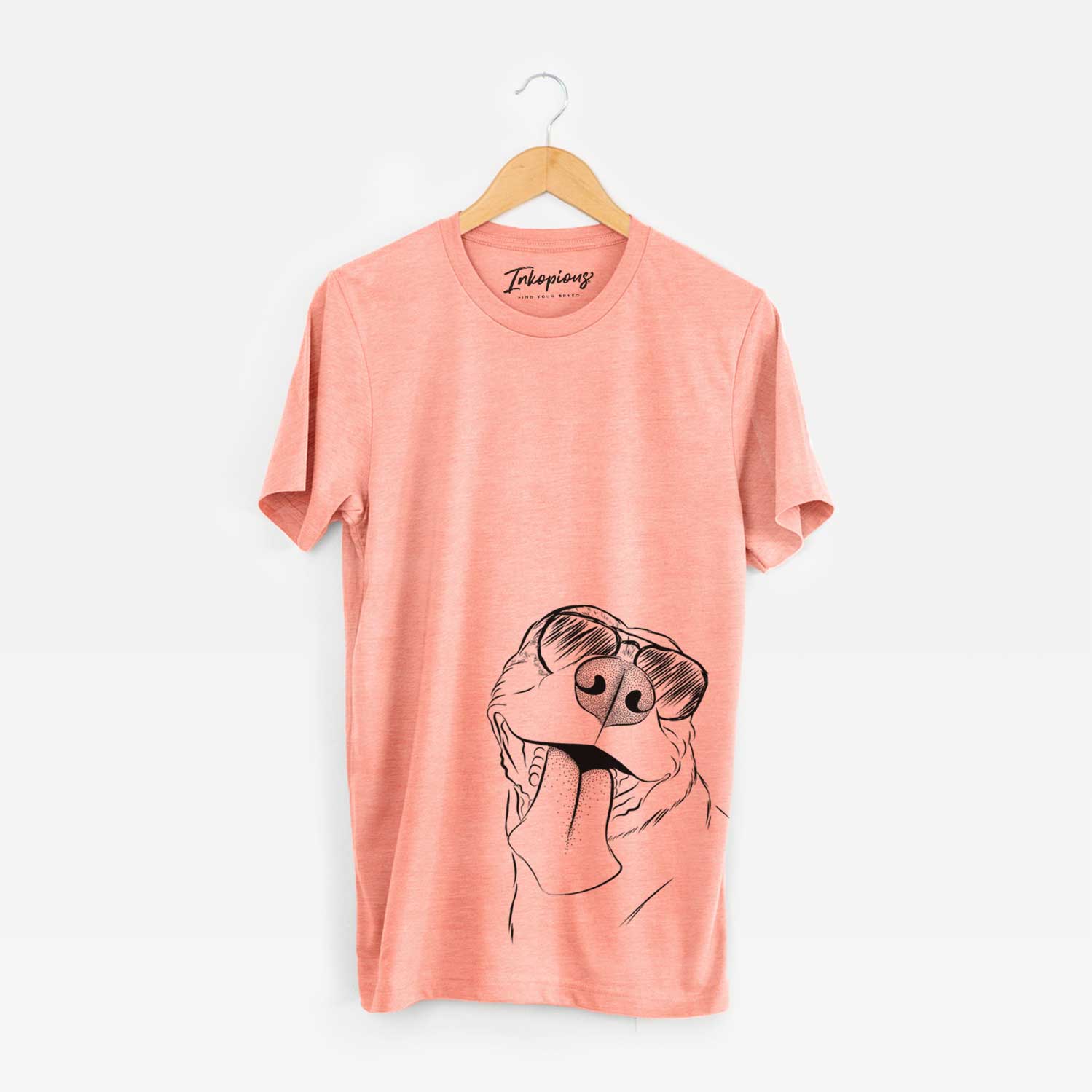 Hand-drawn sketch of Xena the American Staffordshire Terrier wearing aviator sunglasses on a Sunset Unisex crewneck