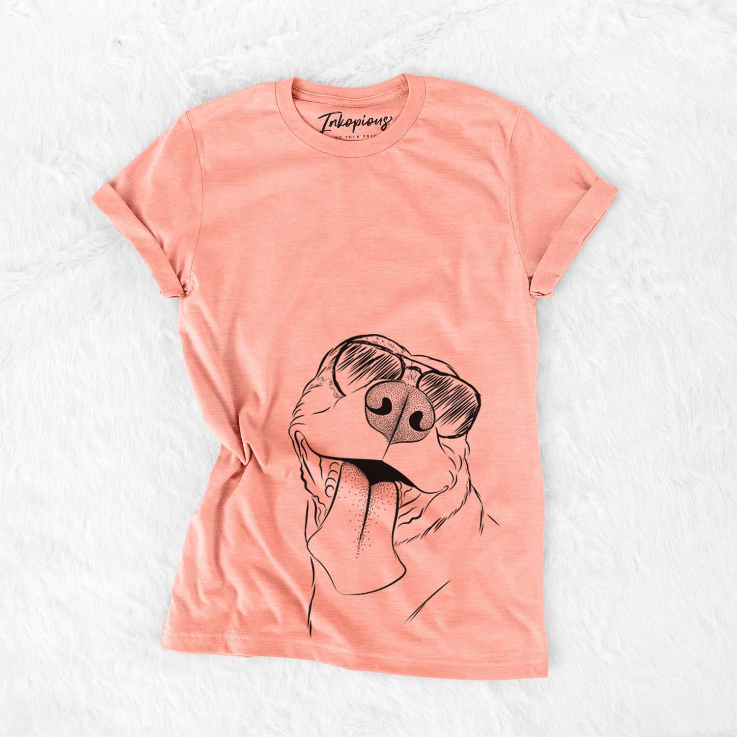 Hand-drawn sketch of Xena the American Staffordshire Terrier wearing aviator sunglasses on a Sunset Bella Canvas Unisex Crewneck
