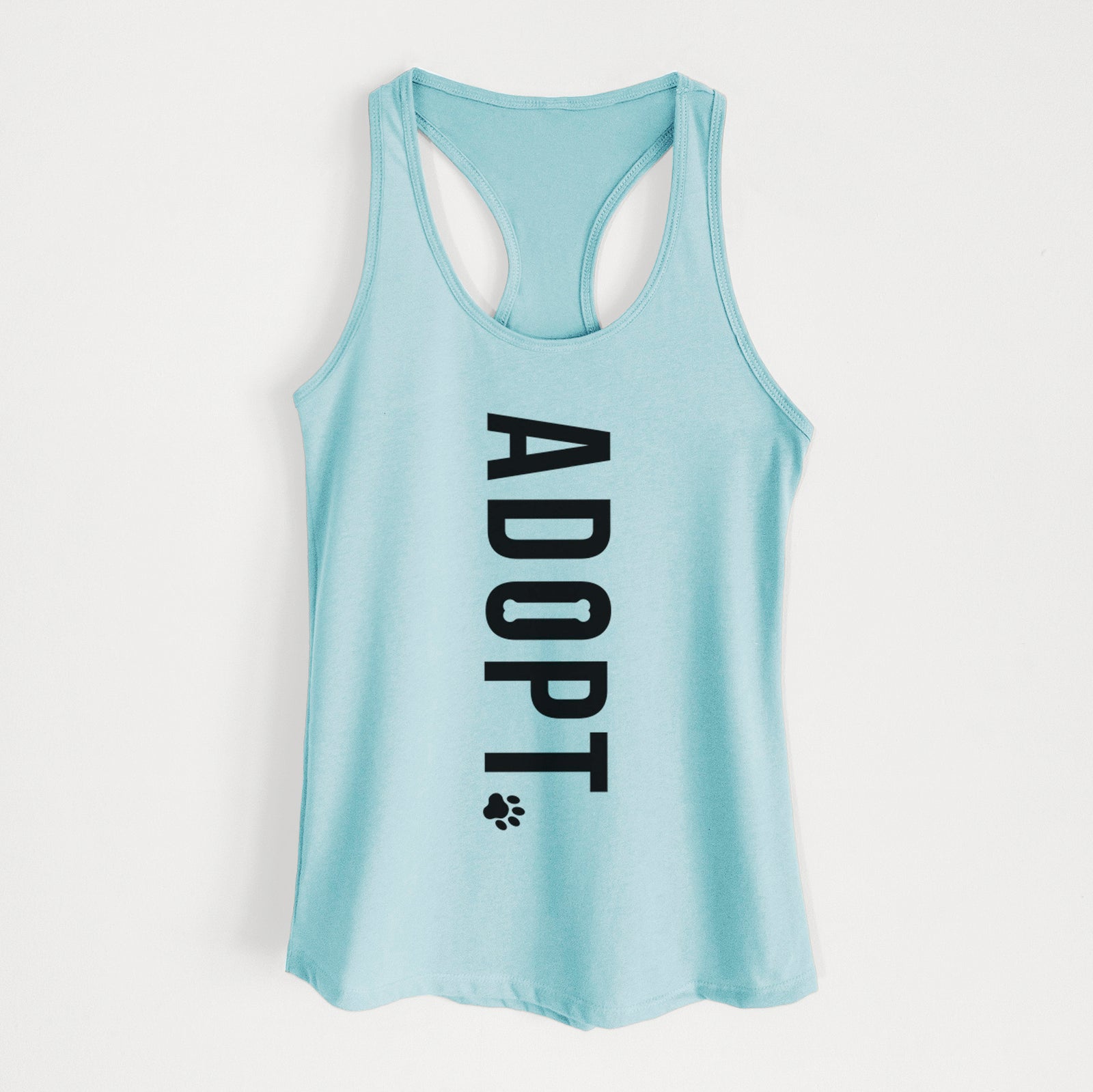 'Adopt' design on a Cancun Blue Women's racerback tanktop