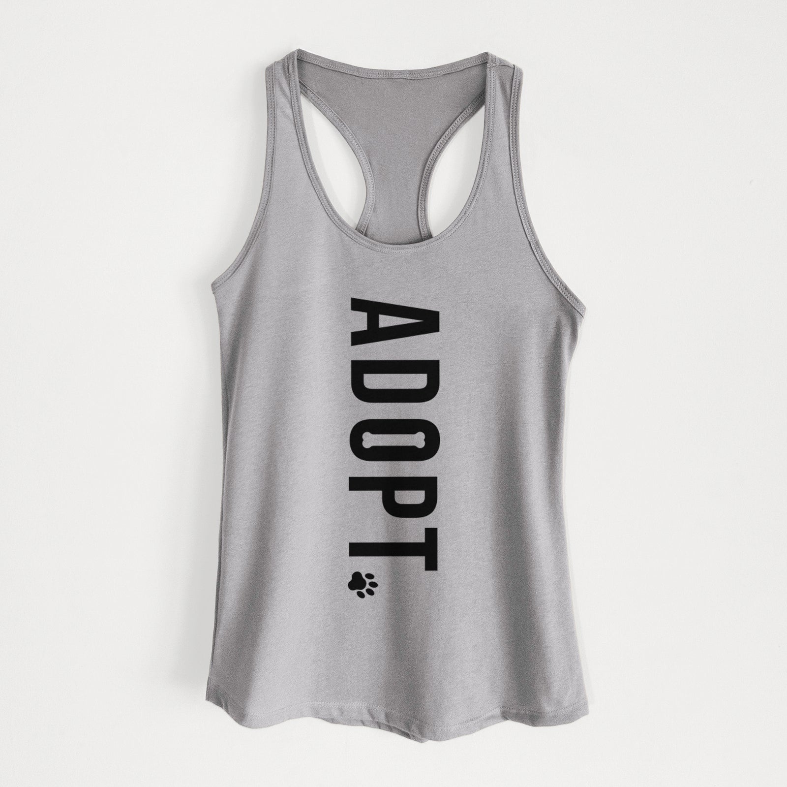 'Adopt' design on a Heather Grey Women's racerback tanktop