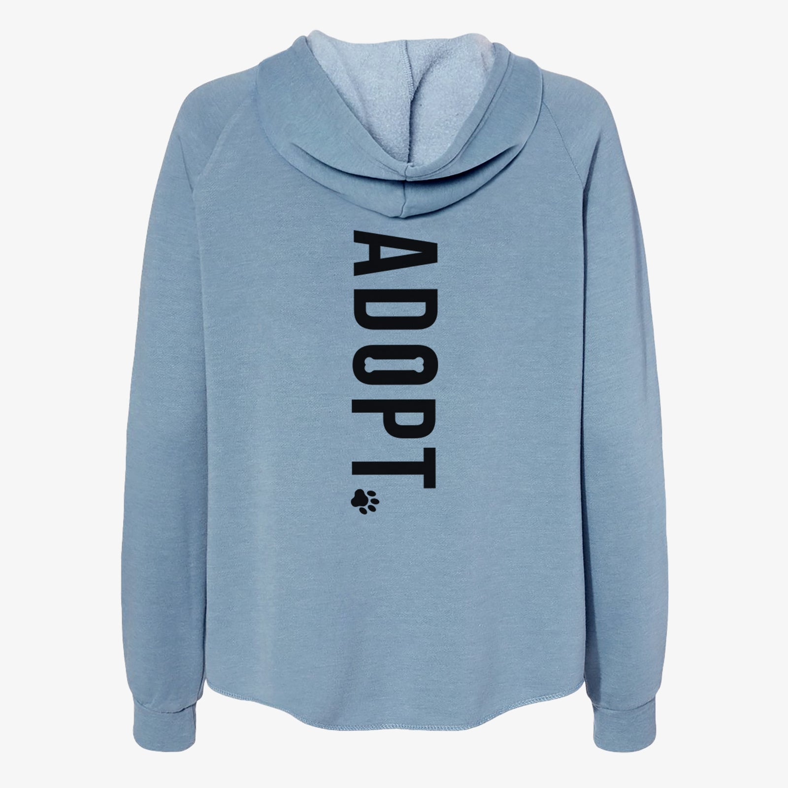 'Adopt' design on a Misty Blue Women's cali wave zip-up sweatshirt