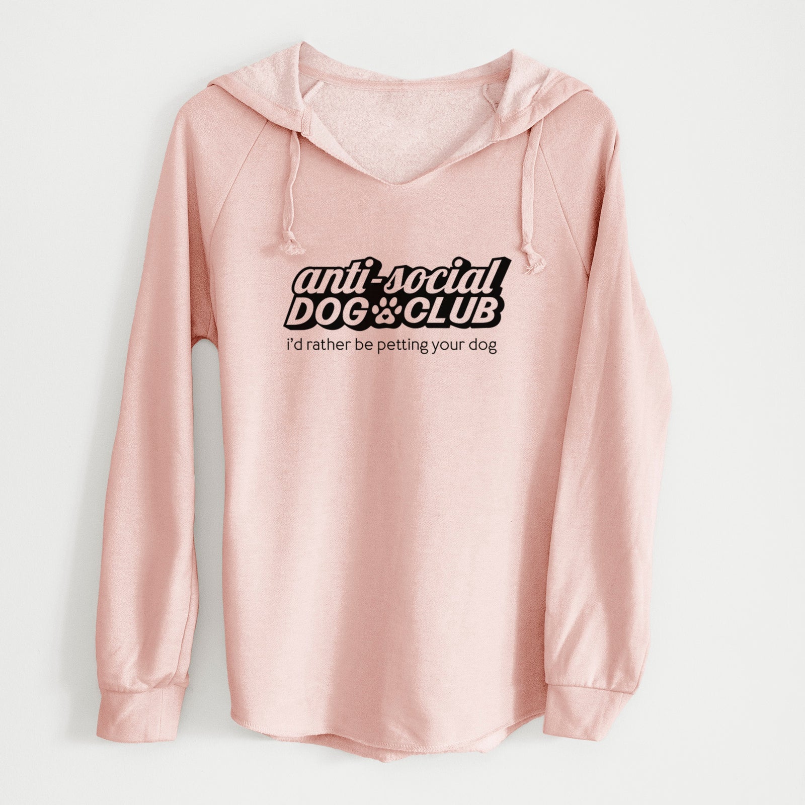 'Anti Social Dog Club' design on a Blush Cali Wave Hooded Sweatshirt