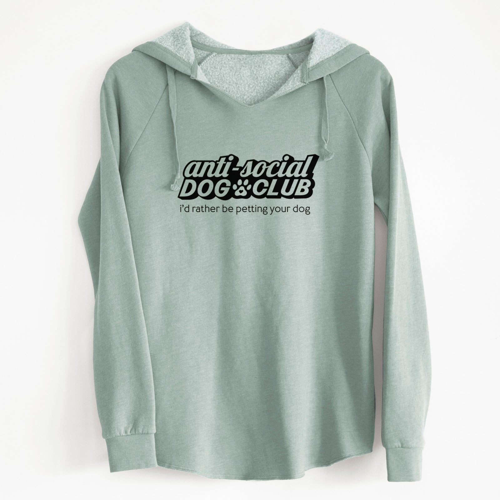 'Anti Social Dog Club' design on a Sage Cali Wave Hooded Sweatshirt